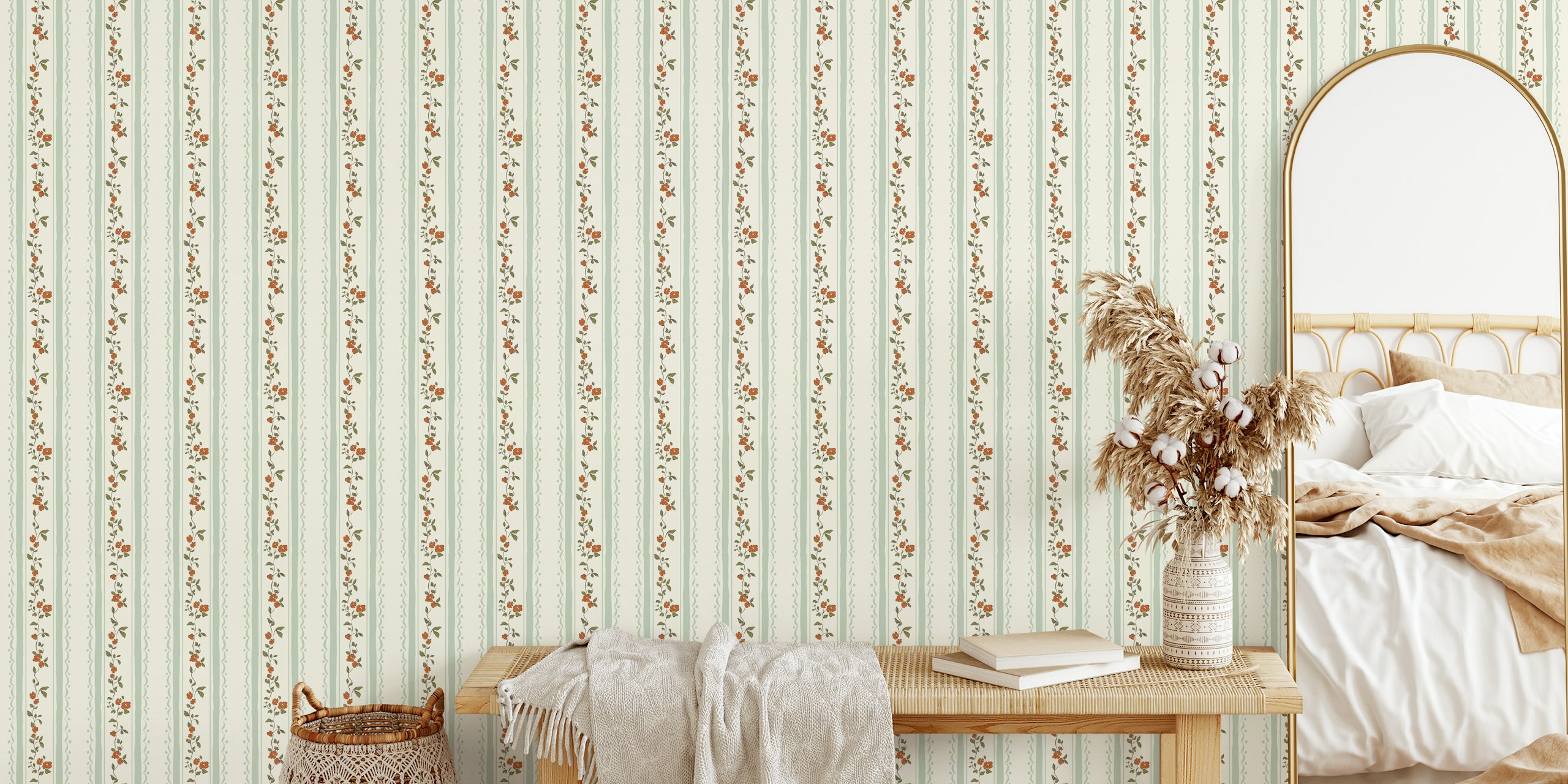 Σχέδιο ταπετσαρίας Vintage Cottagecore Farmhouse green