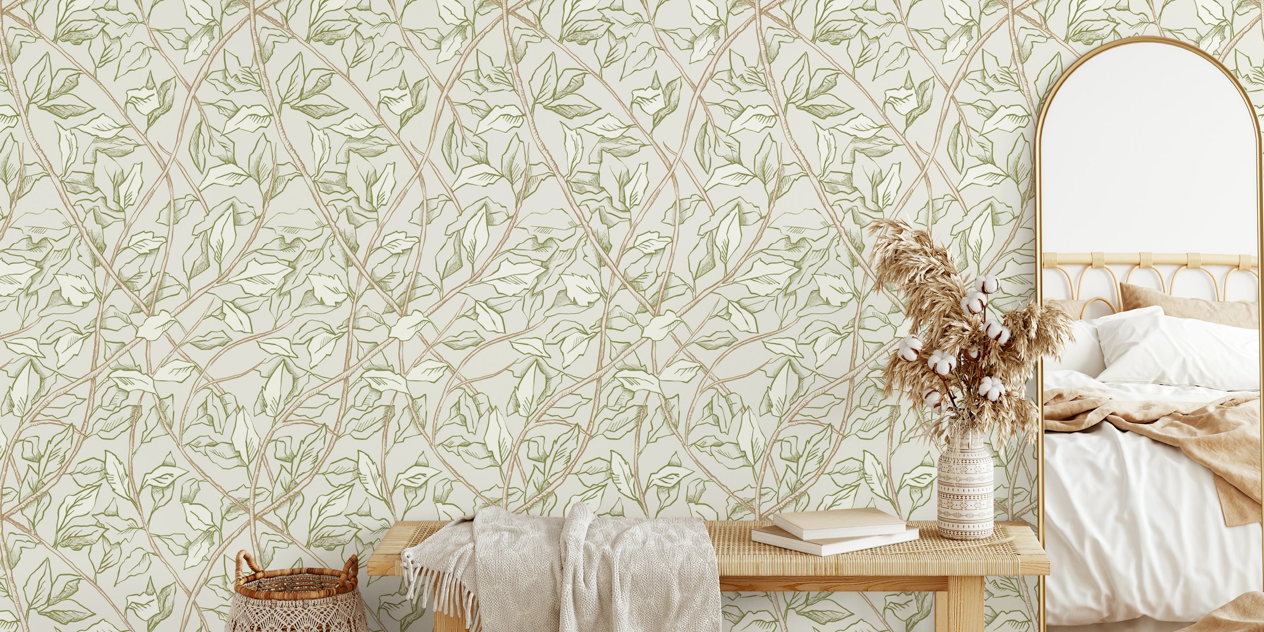 Botanical Leaf Tapestry wallpaper in a room