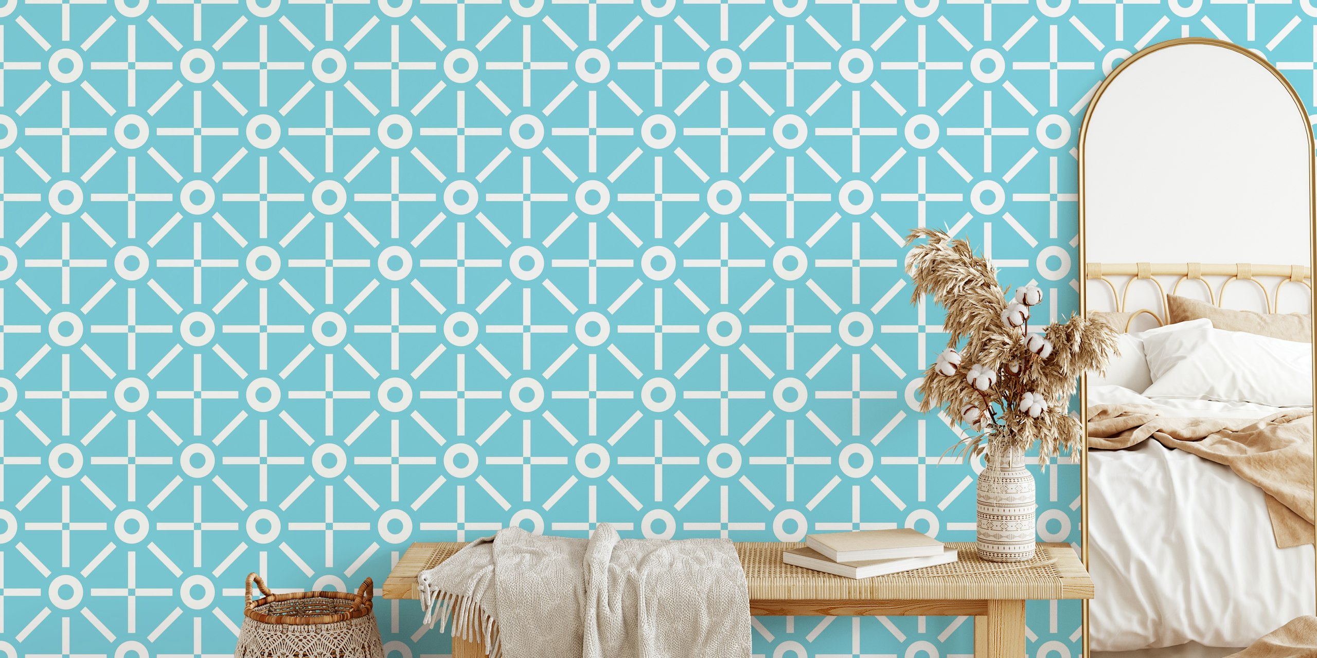 Turquoise geometric pattern wallpaper