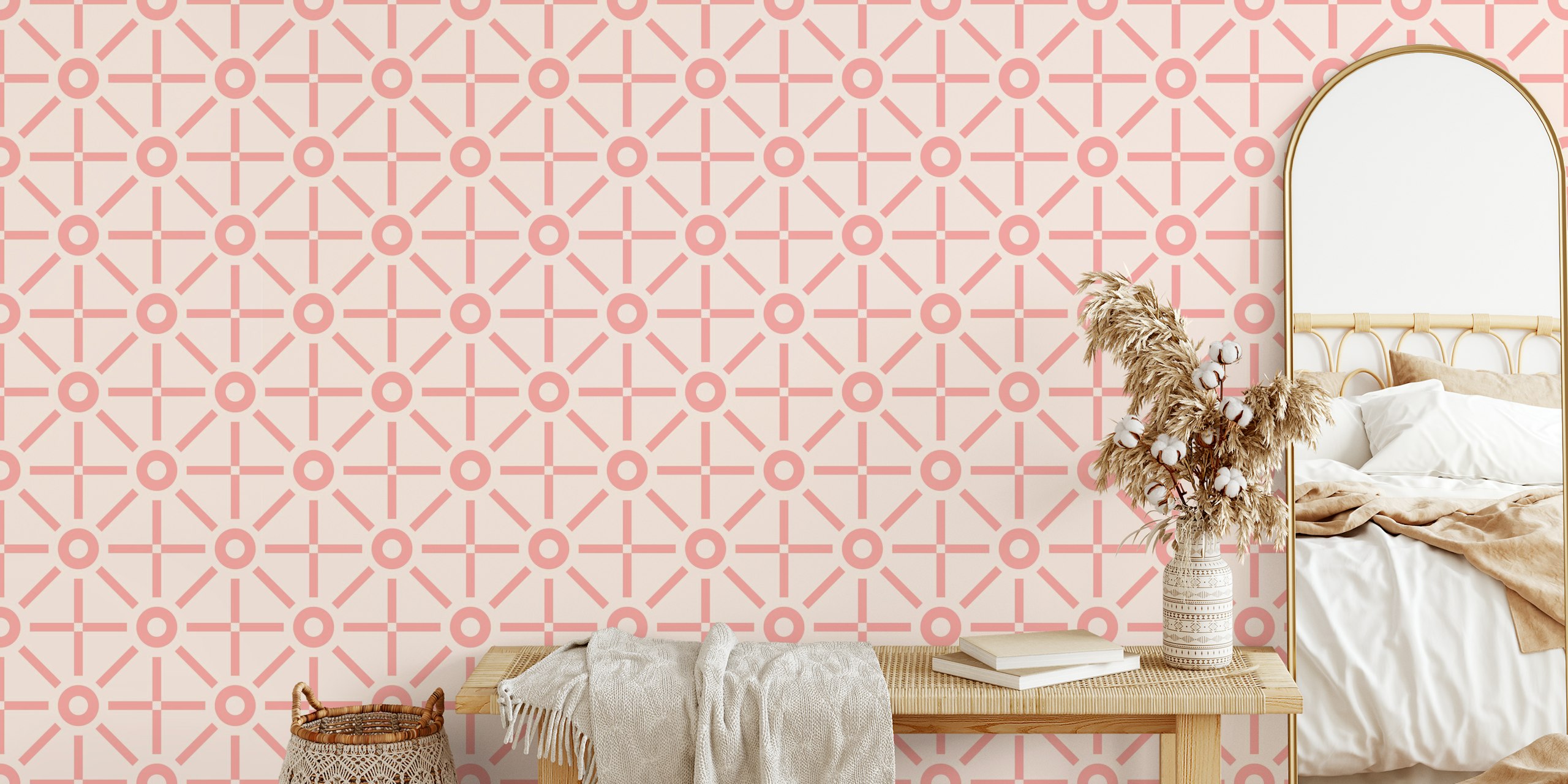 Geometric Sun Coral Soft Pink tapetdesign
