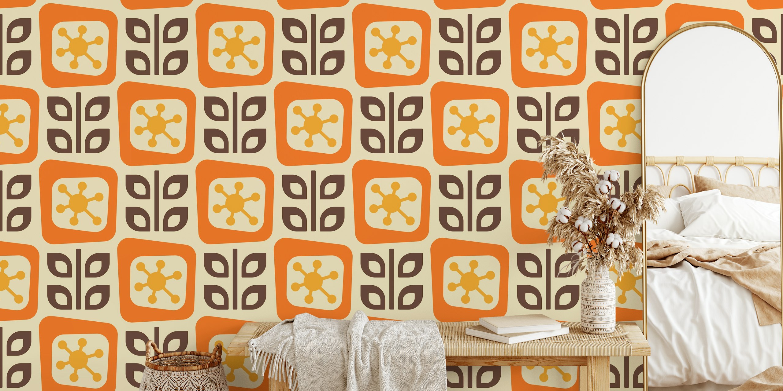 Organic Vintage Blocks in Orange Brown design de papel de parede
