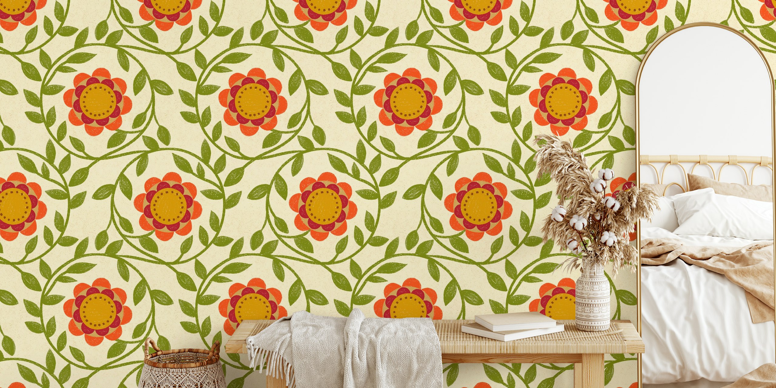 Vintage Floral ταπετσαρία σε φωτεινά χρώματα