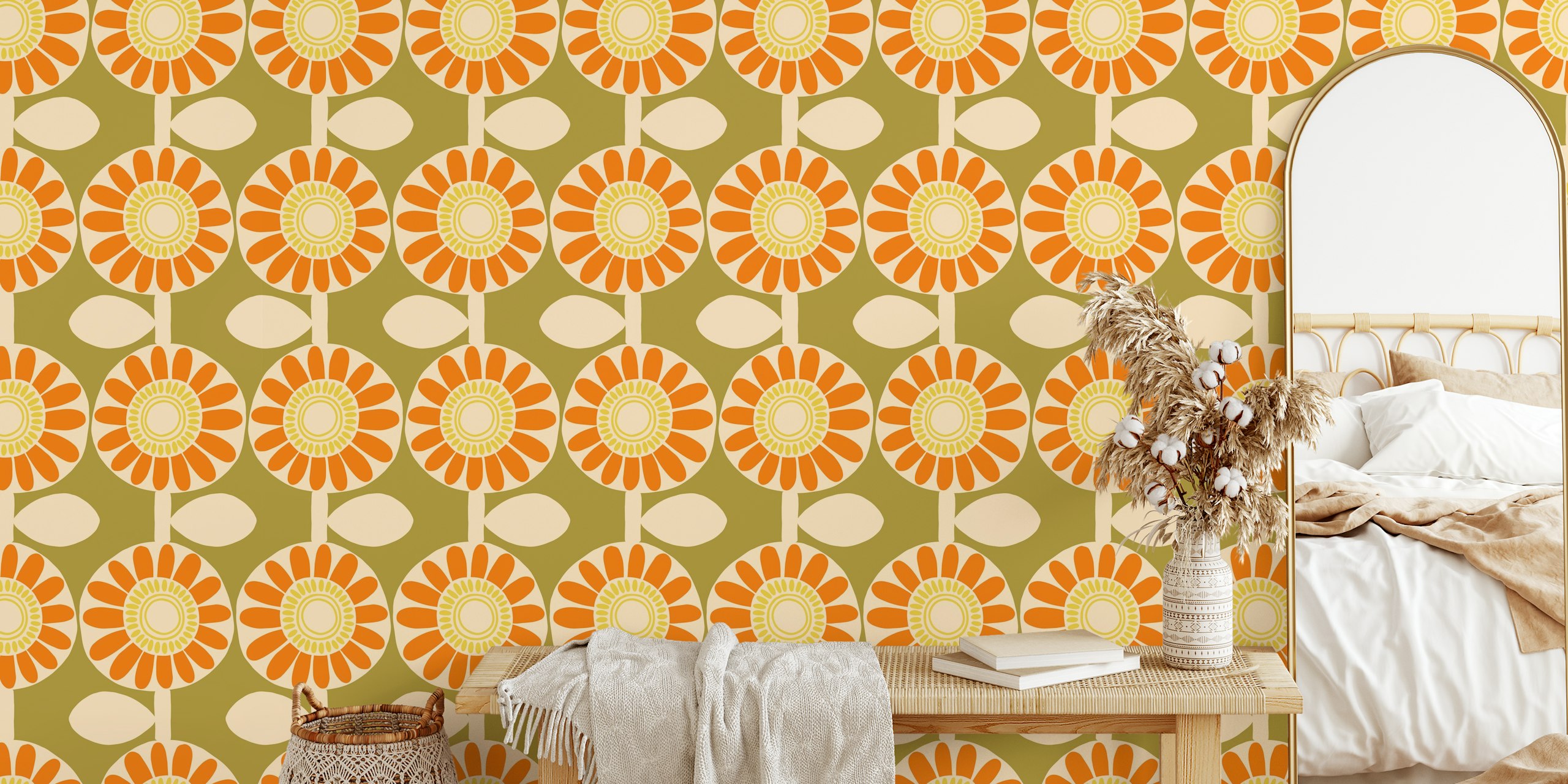 Retro Scandi Sunshine Floral-tapet i et rum