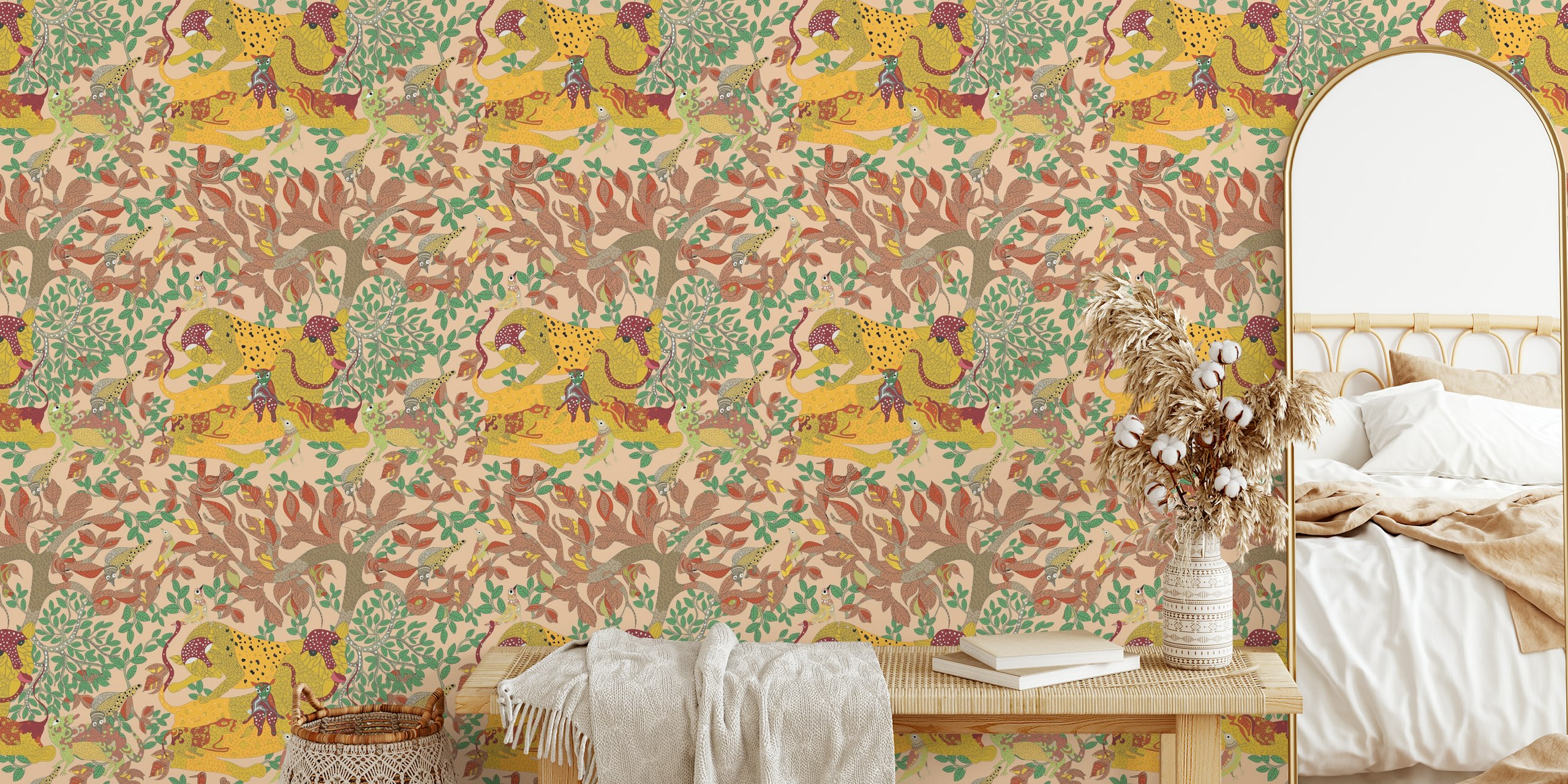 Vibrant Wildlife Print tapet i ett rum