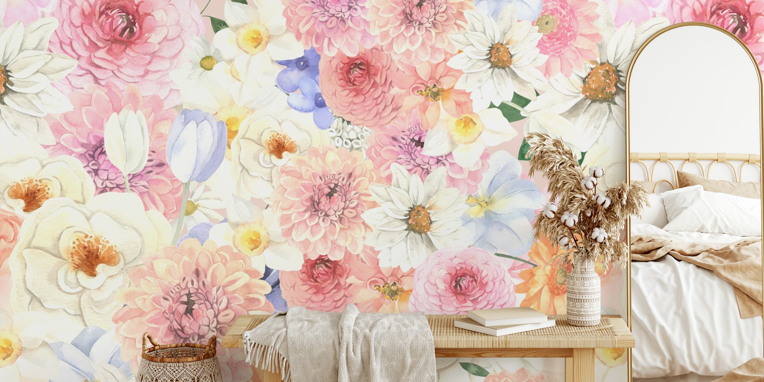 Soft Floral Dream Pattern tapet i ett rum