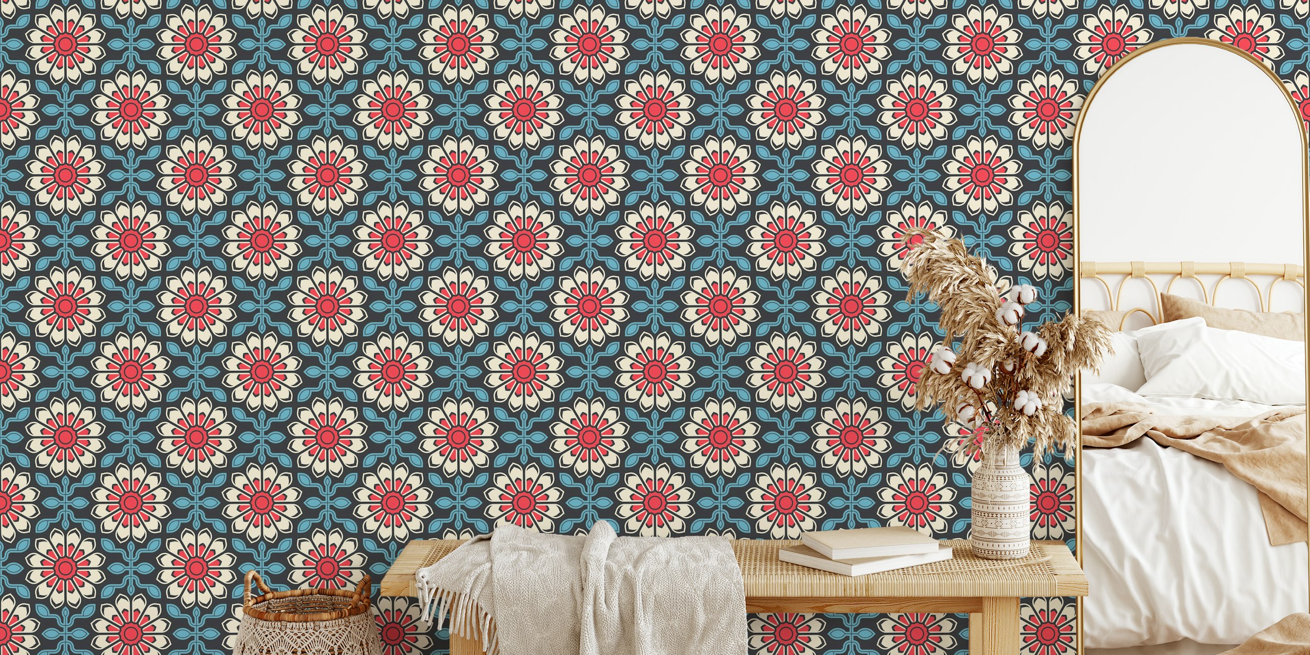 Colorful floral symmetry wallpaper design