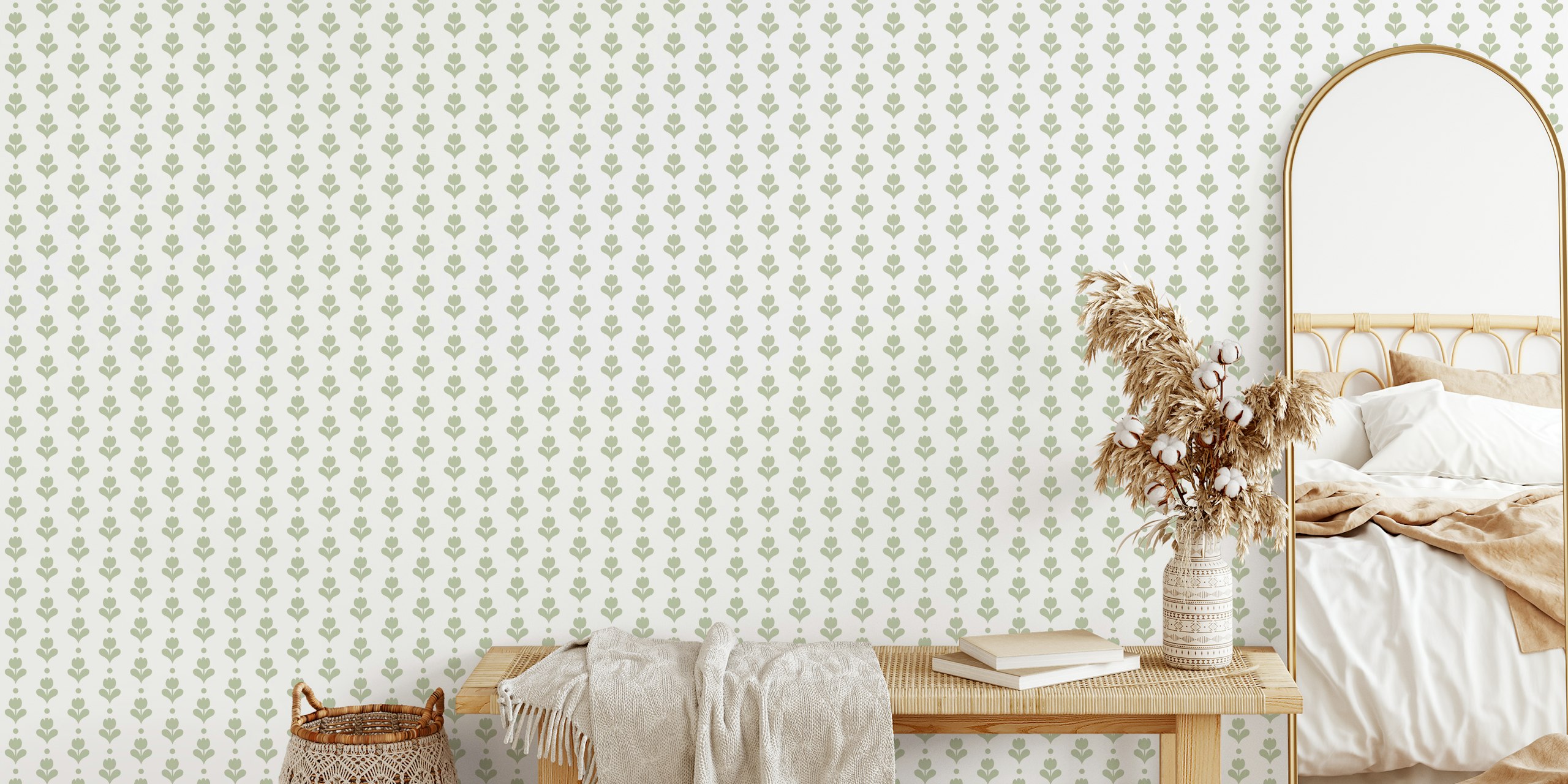 Tulip flowers garland wallpaper in a room