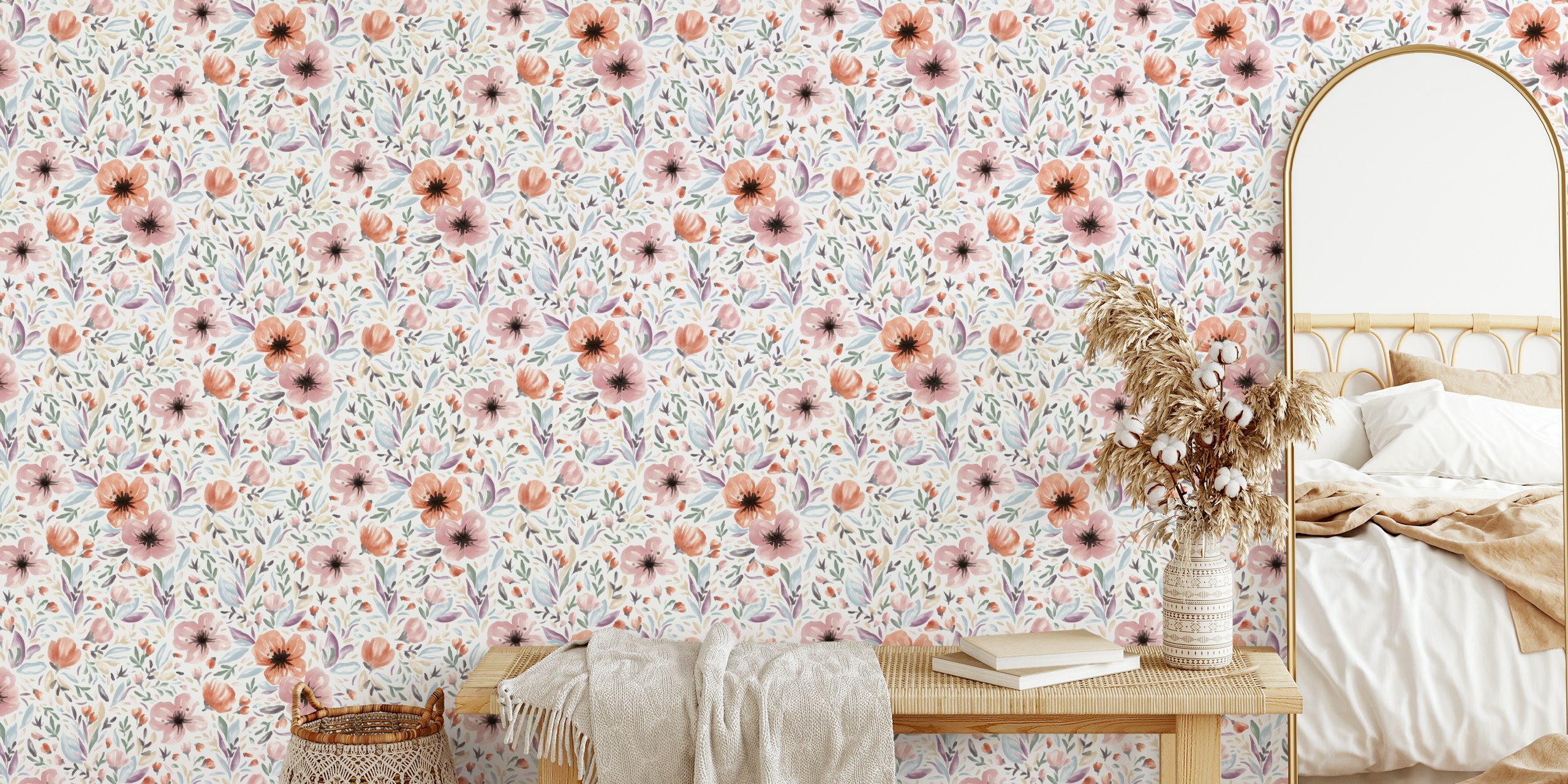 Watercolor Bloom floral wallpaper in a room