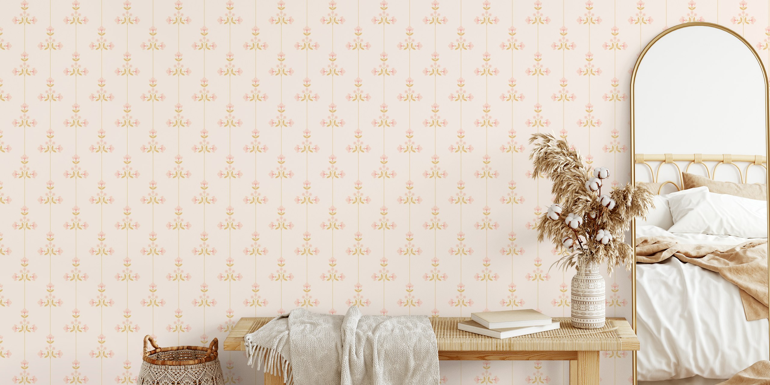 Papier peint floral Vivienne rose dans une pièce