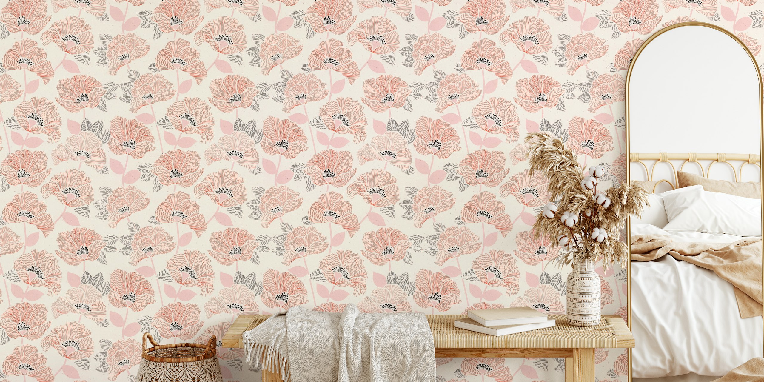 Papier peint Pink Floral Block dans une pièce