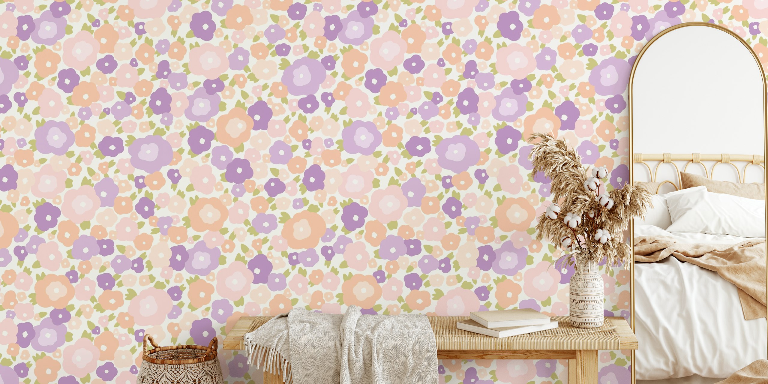 Retro Abstract Flowers wallpaper in a room