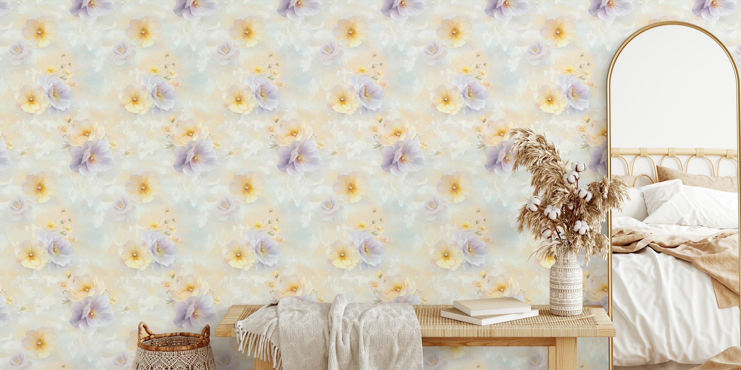 Spring Breeze Blooms floral wallpaper in a room