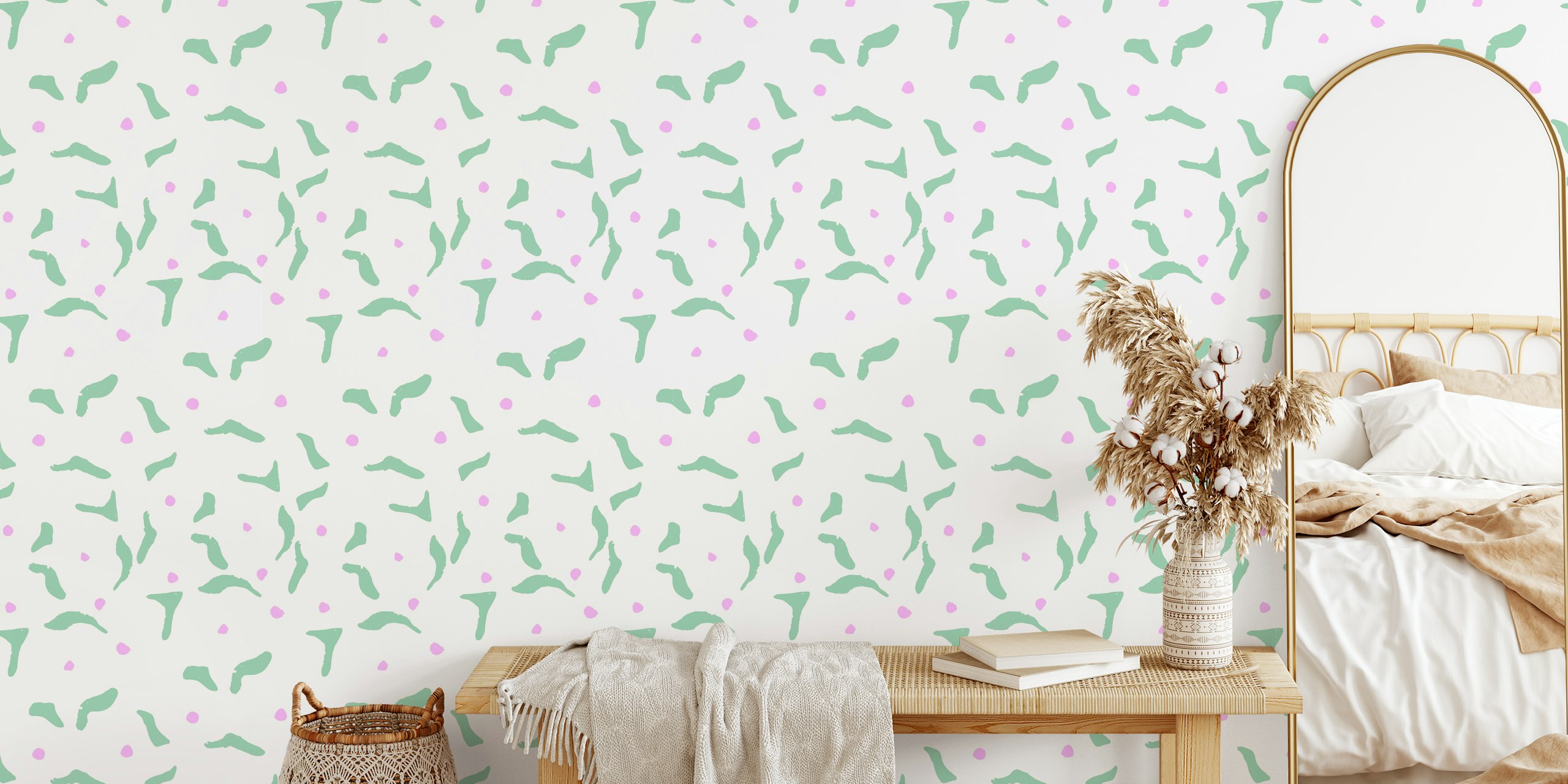 Whimsical Green Shapes tapet i et rum