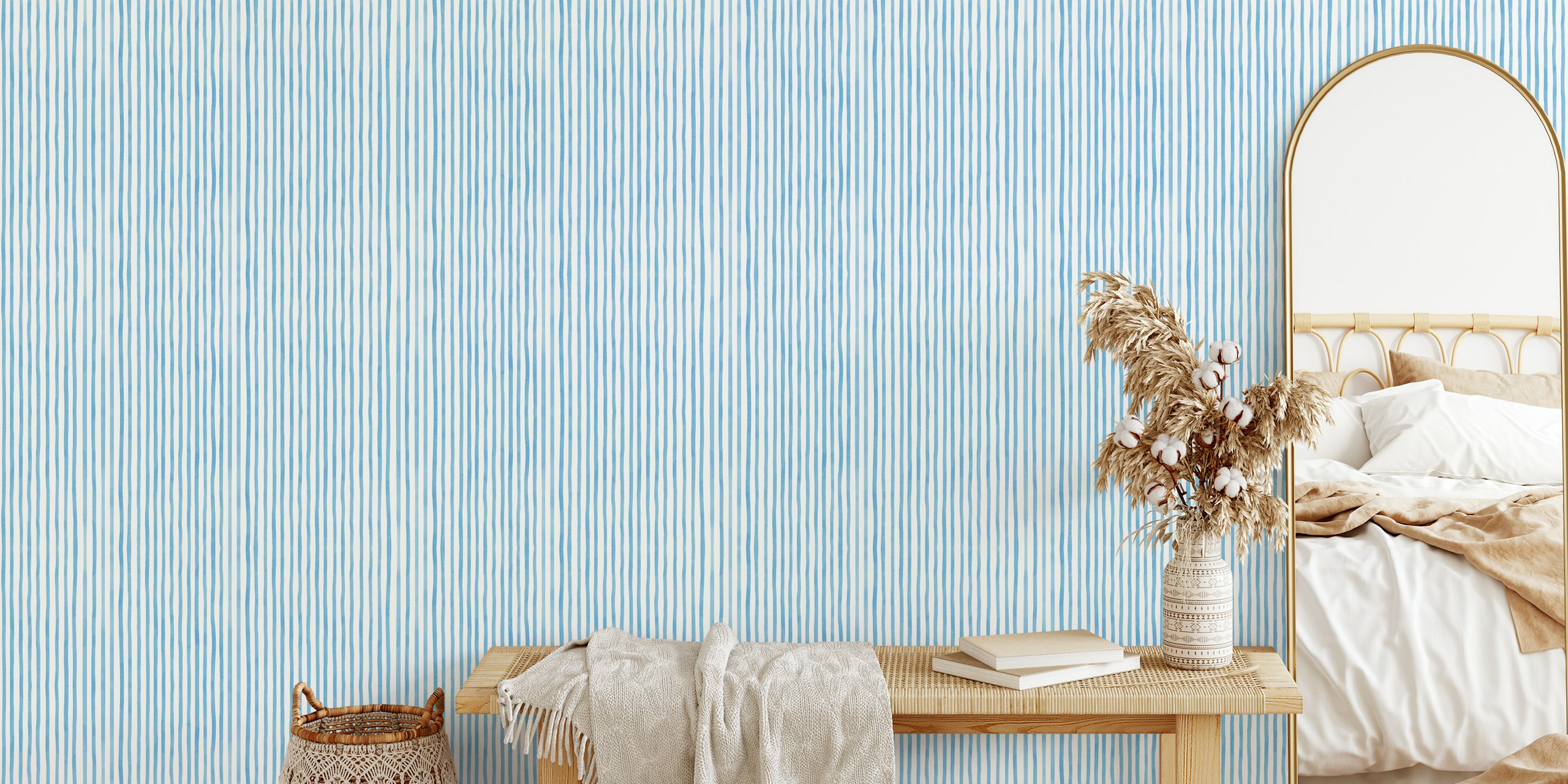 Hand-drawn blue stripes wallpaper in a room