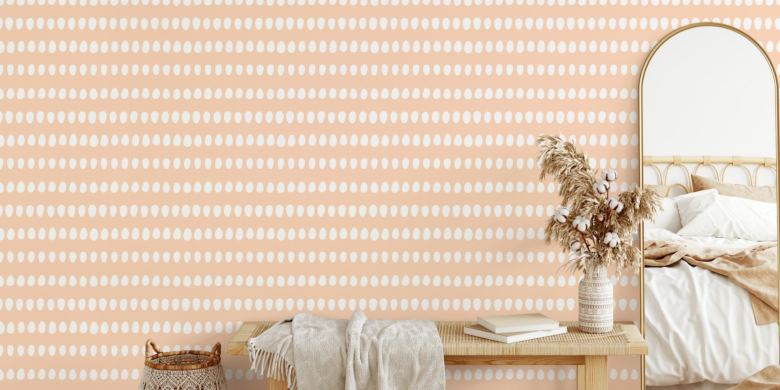 Dotty Oval Stripes Beige Peach wallpaper in a room