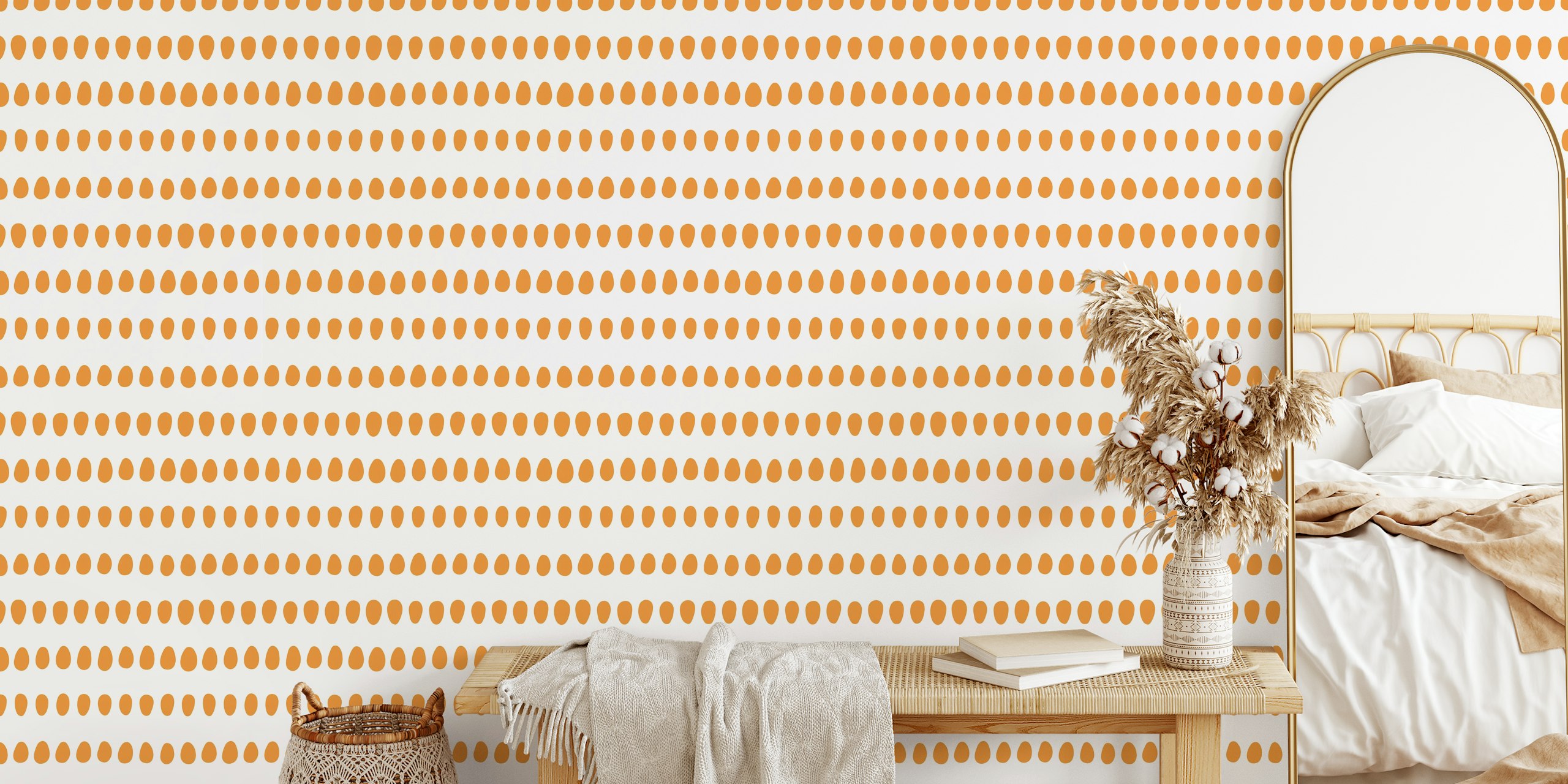 Orange dot pattern on beige background wallpaper