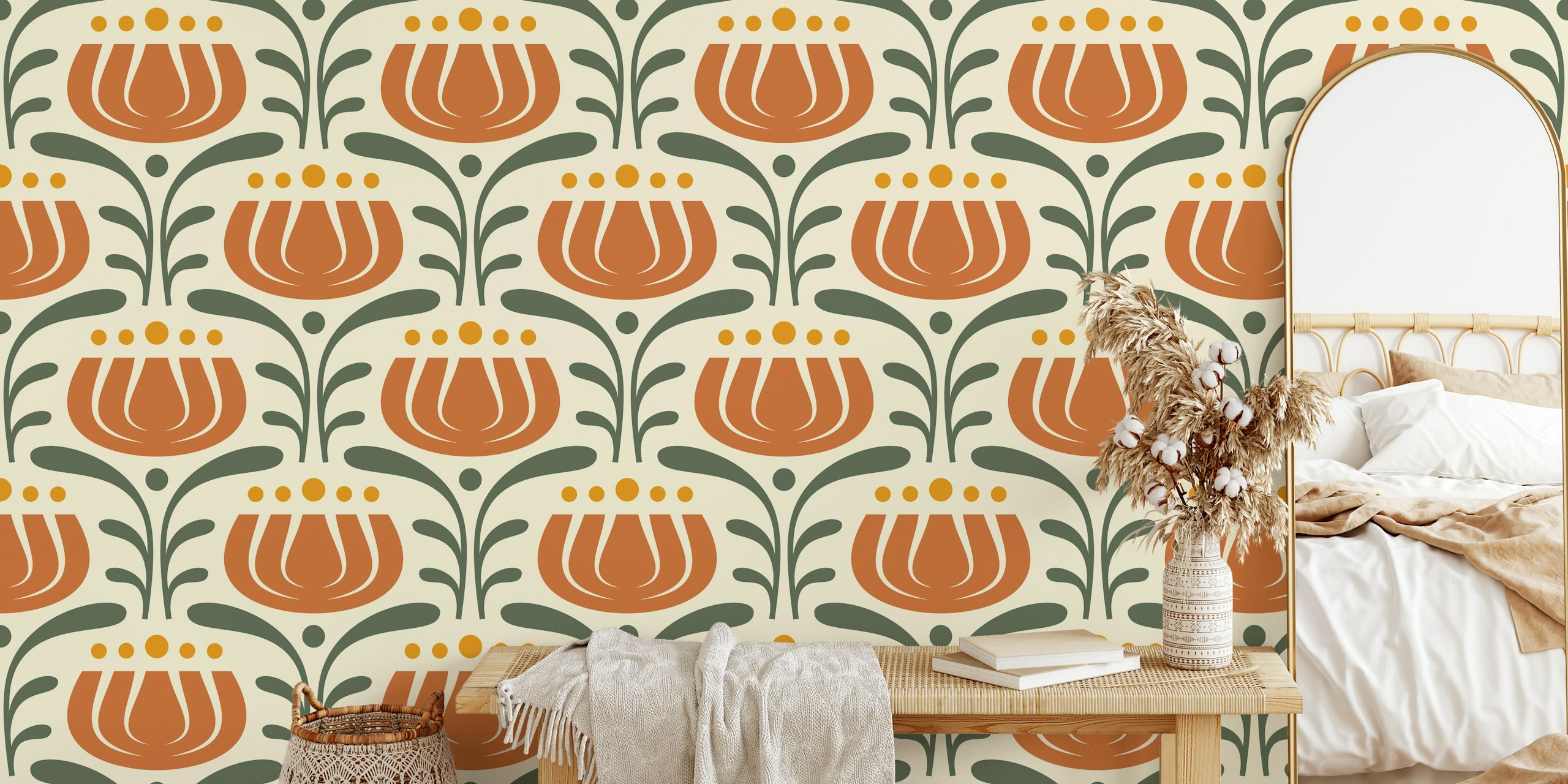 Stylish vintage tulips wallpaper in a room