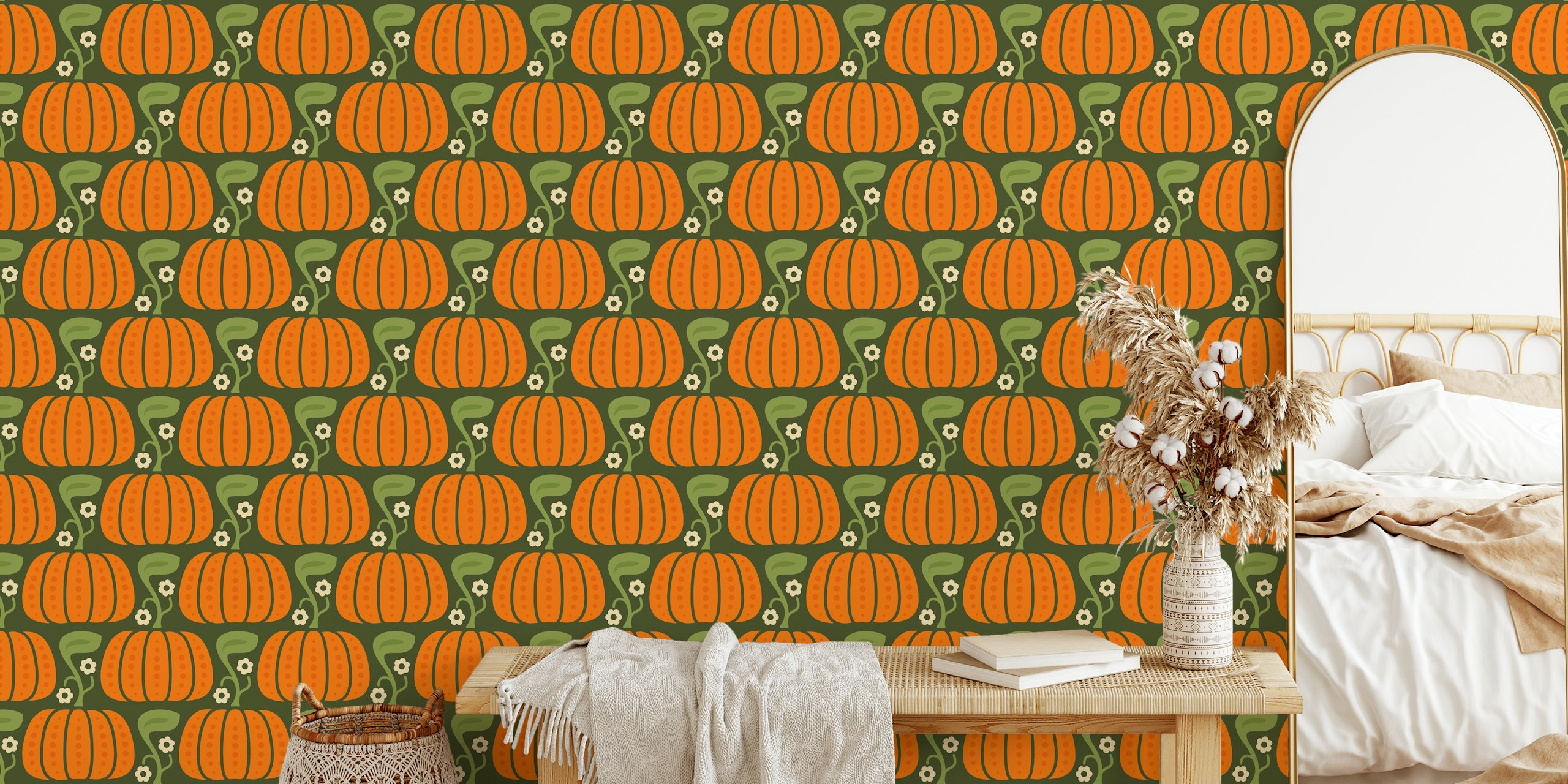 Cozy pumpkin charm wallpaper in a room