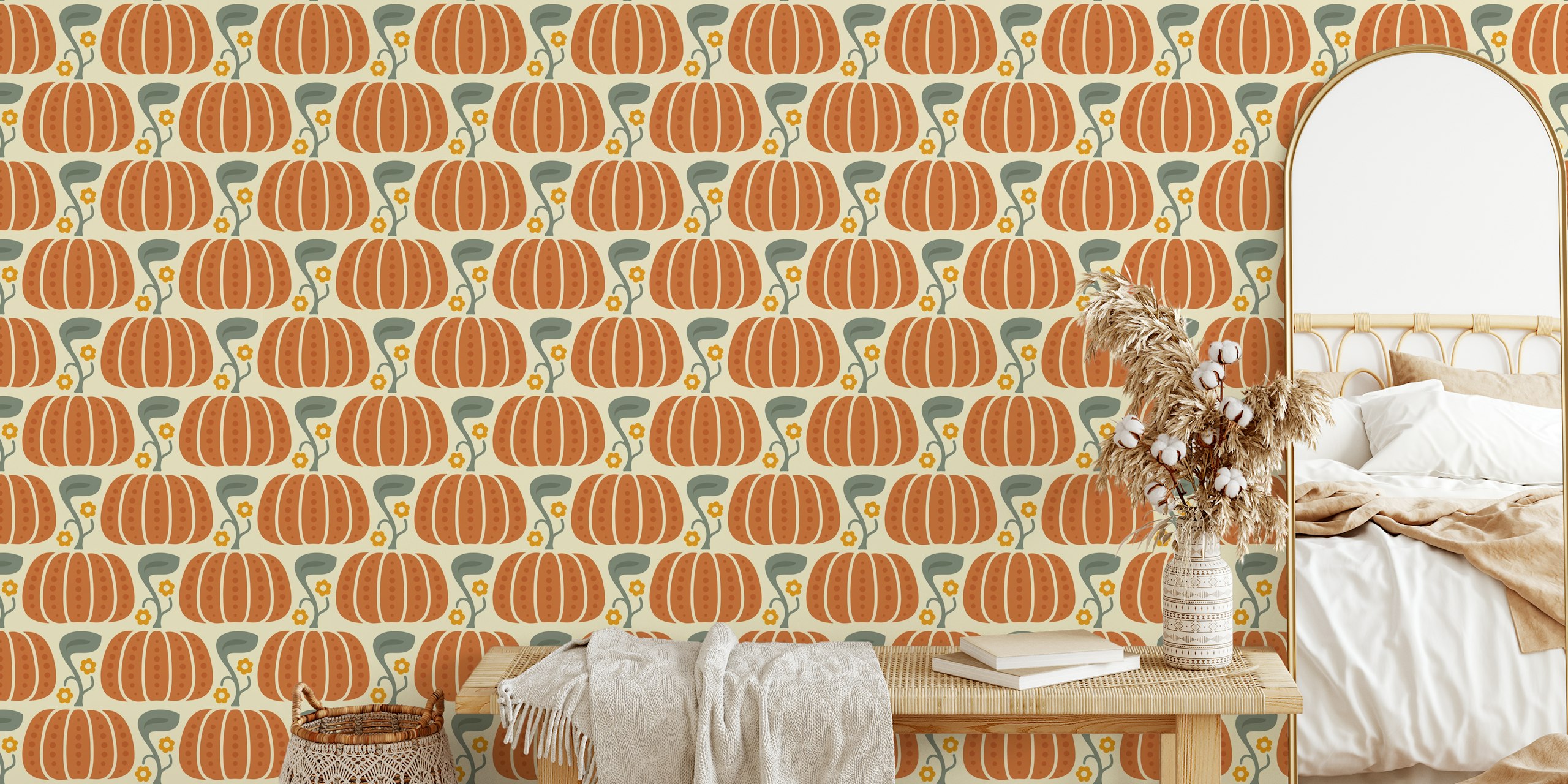 Cozy pumpkin wallpaper in een kamer