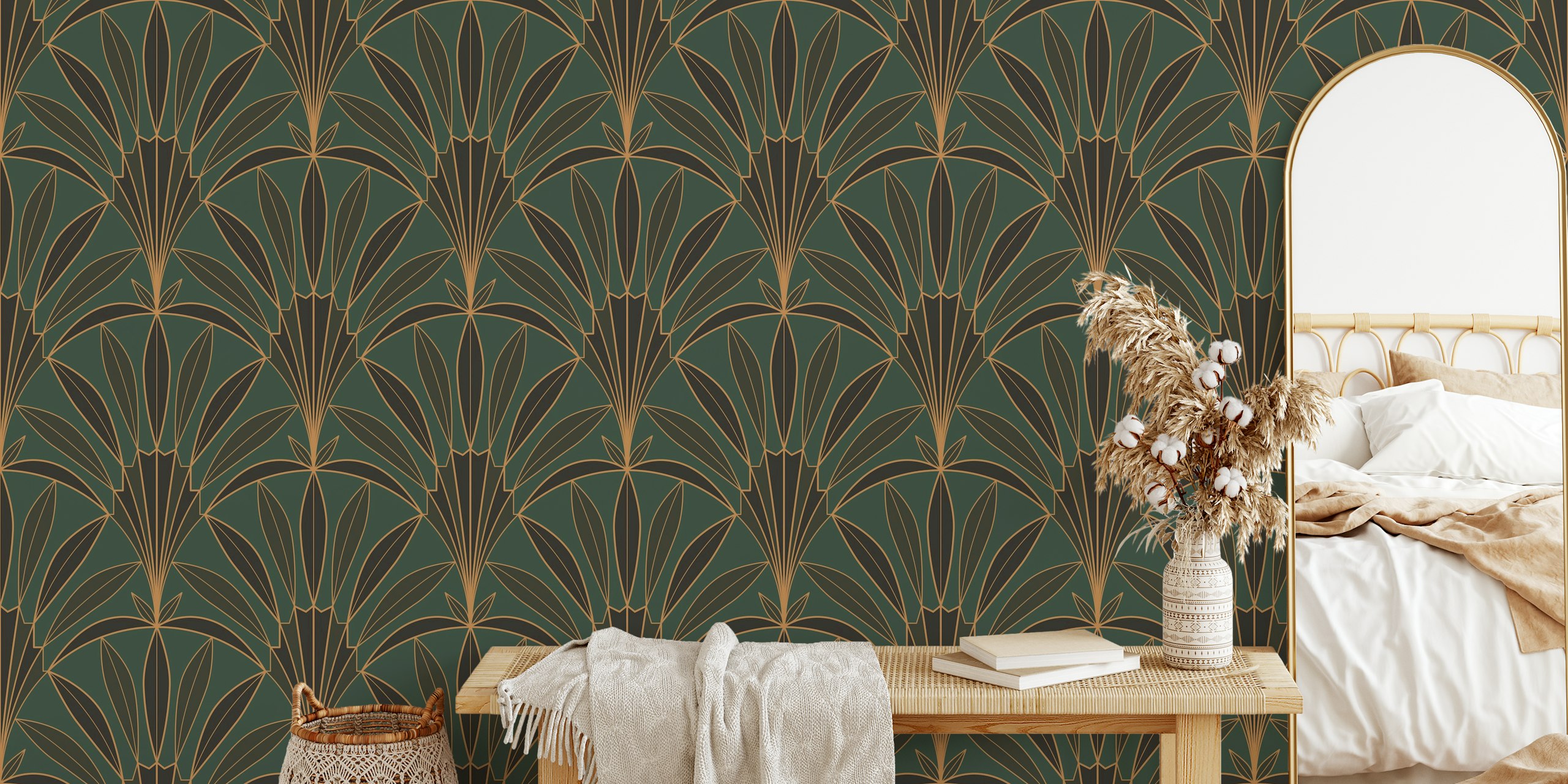 Tapeta Art Deco palm leaves fan u sobi