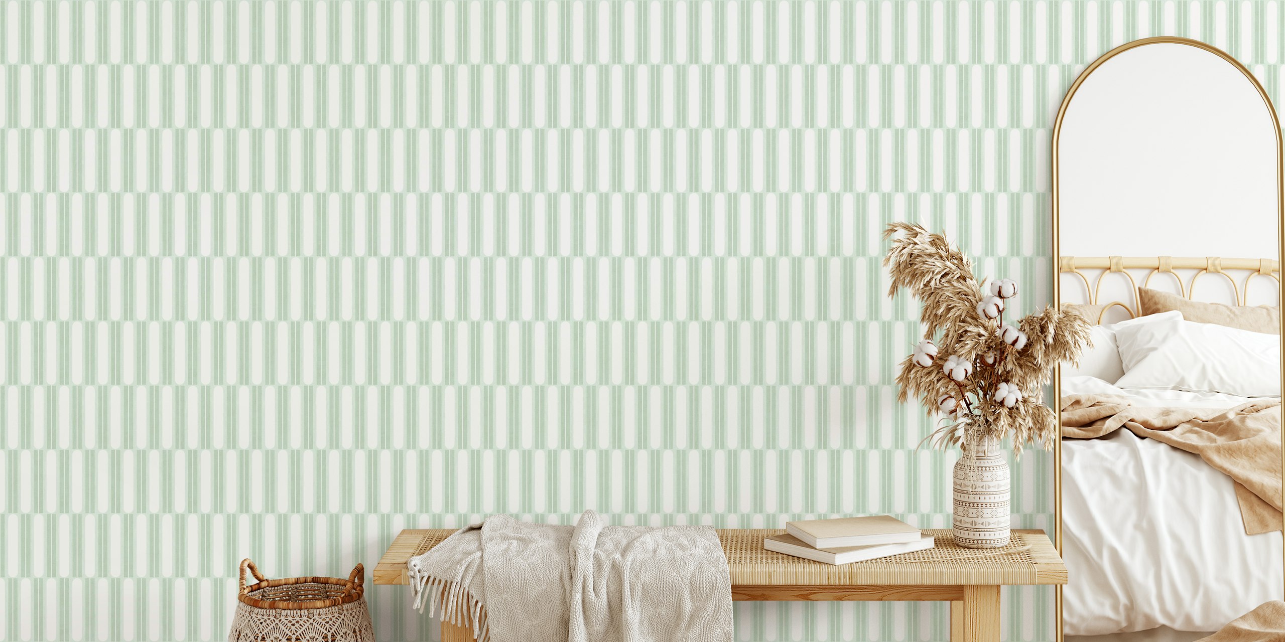 Papel de parede Vintage Lozenge Geometric em um quarto