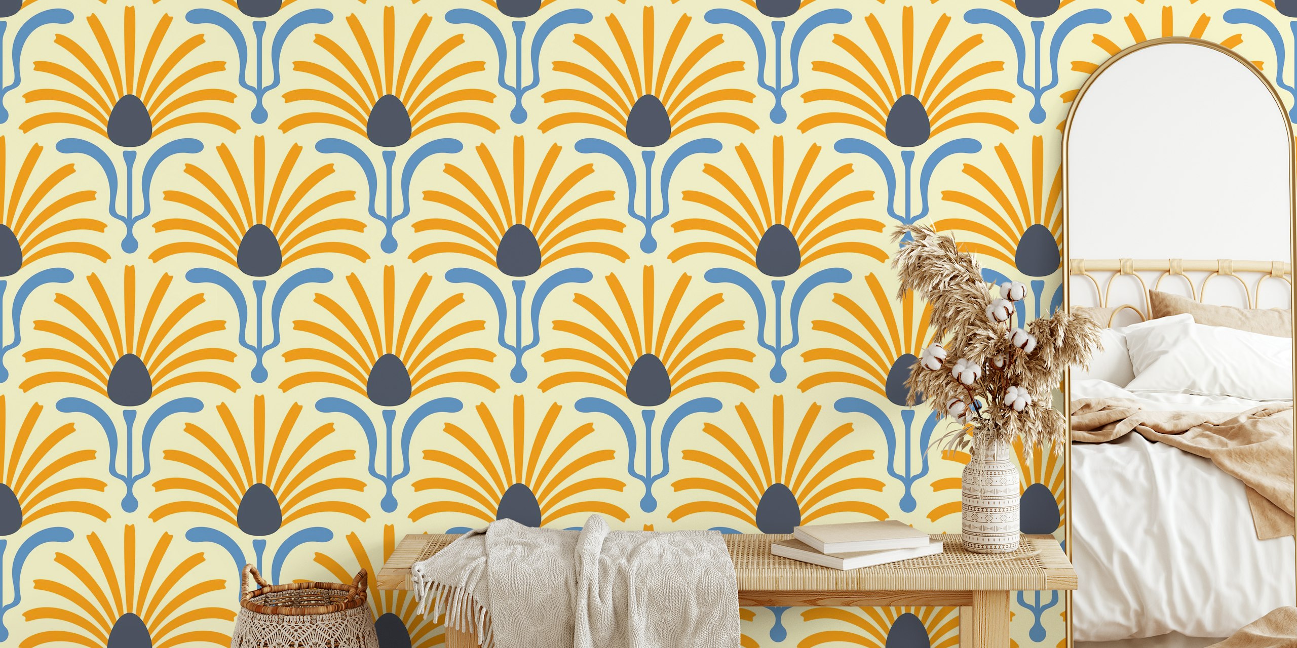 Bohemian Daisy Burst wallpaper en una habitación