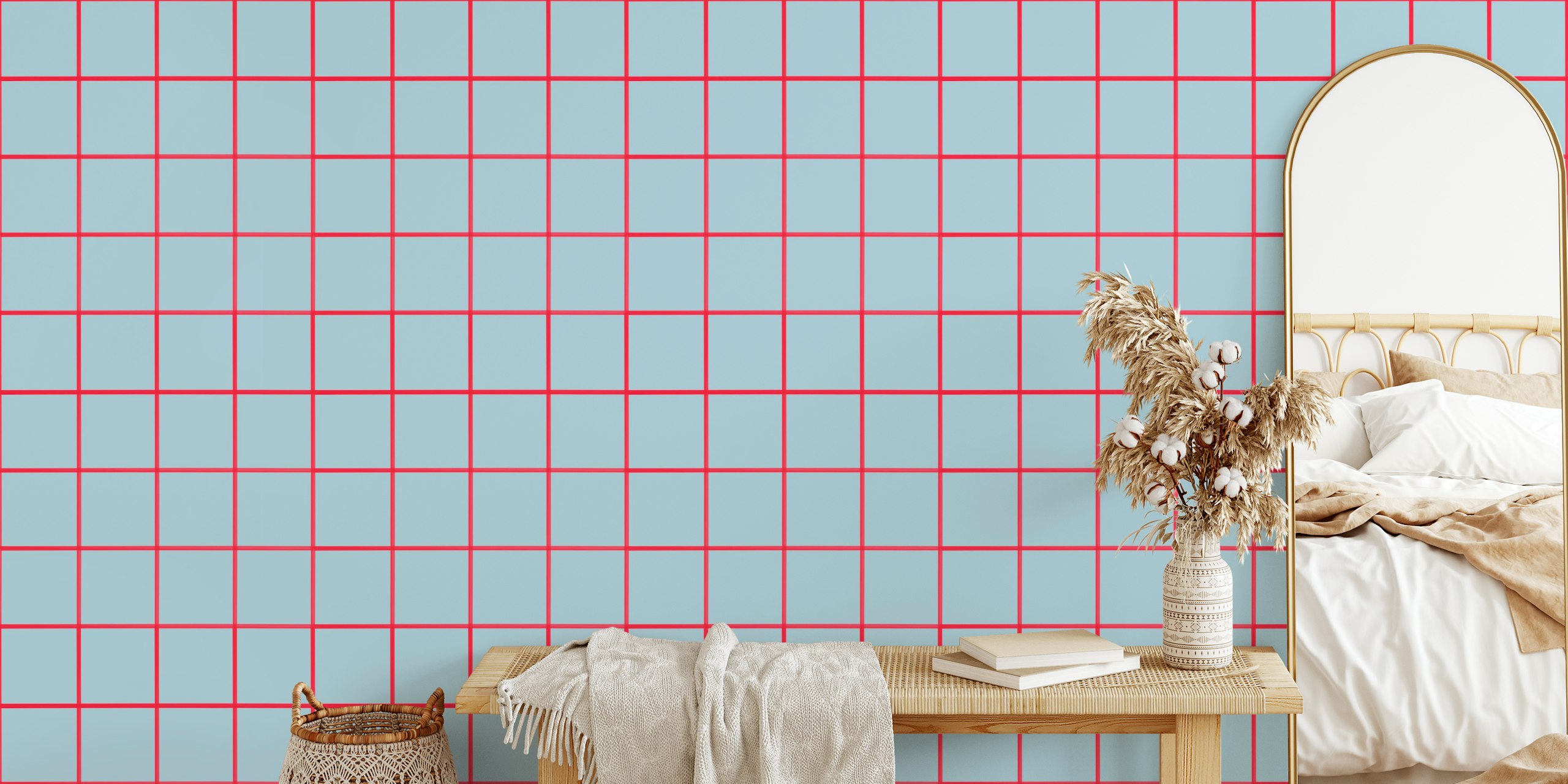 Tapeta Blue gray red grouted tiles v místnosti