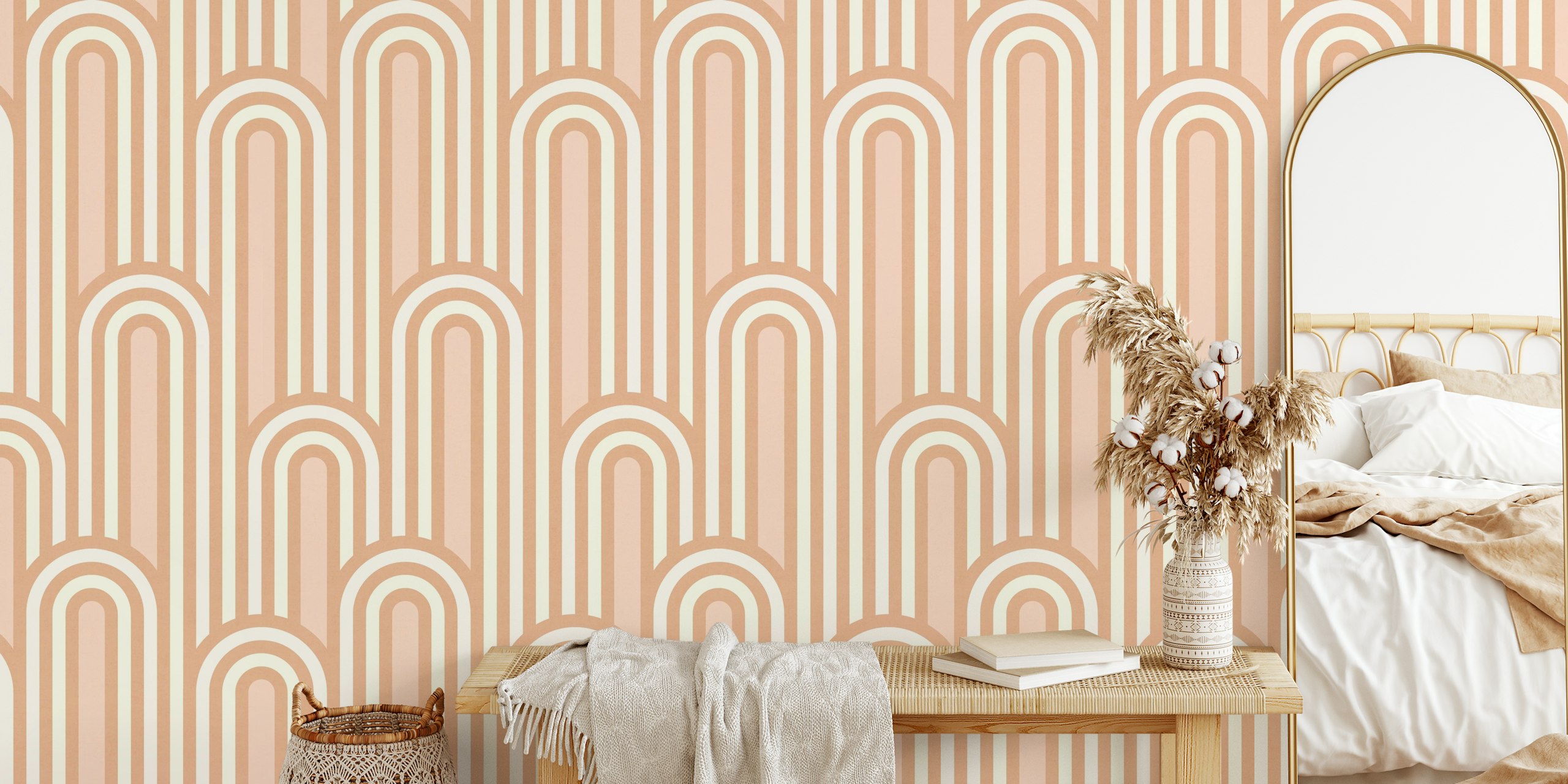 Art Deco arches in muted terracotta peach tones wallpaper