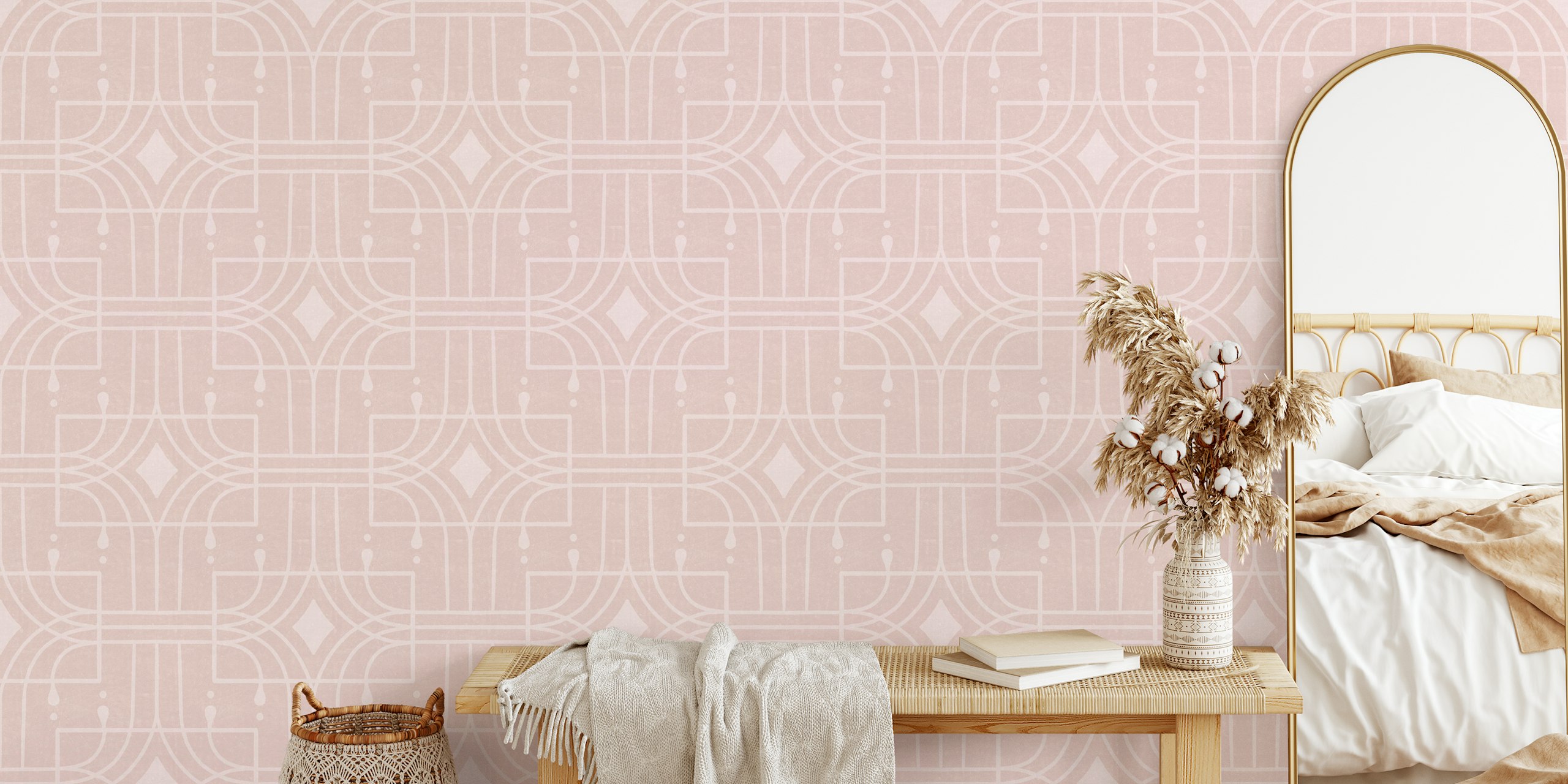 Soft pink geometric patterns with subtle lines wallpaper