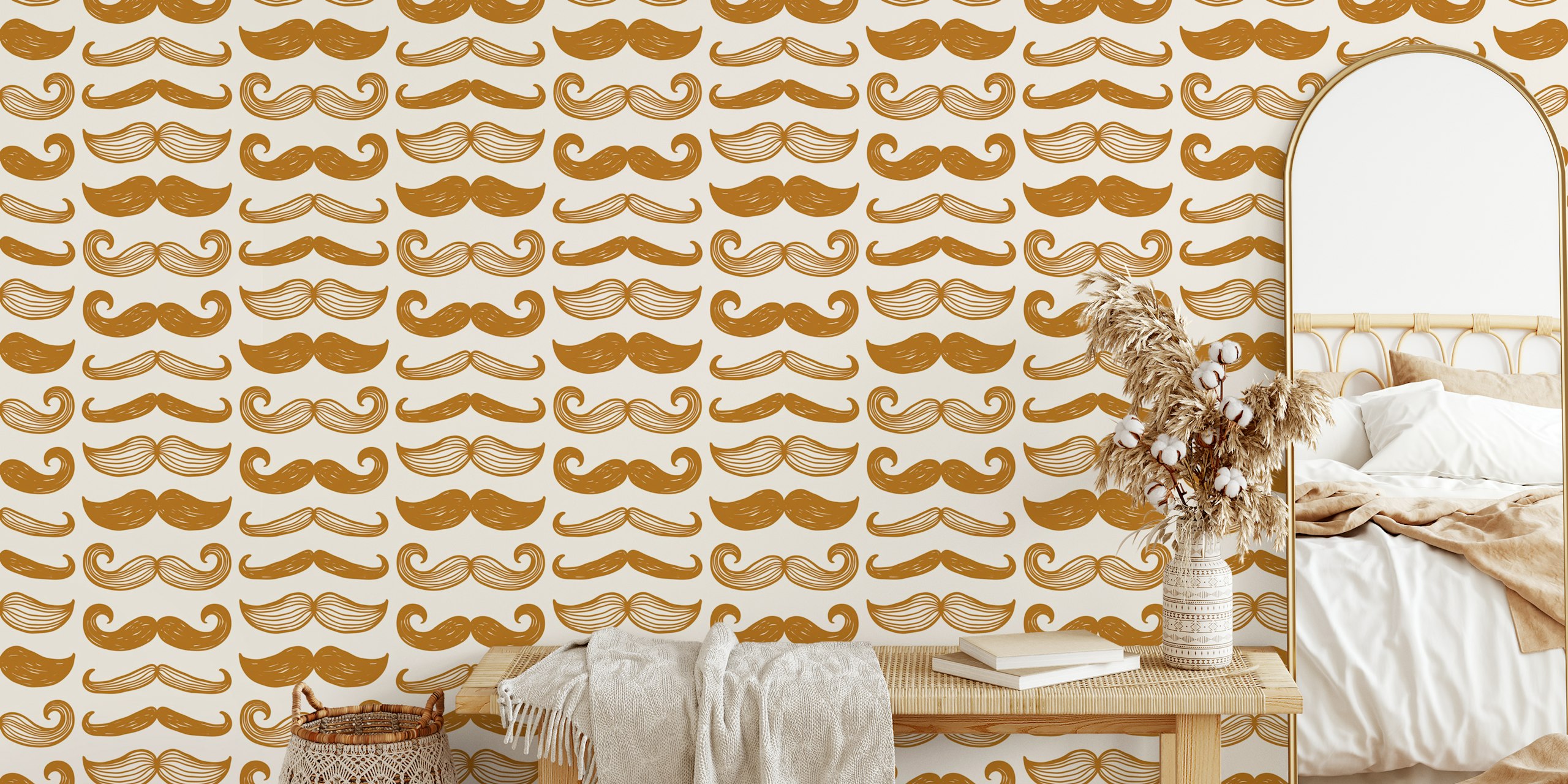 Vintage brown mustache pattern on a light background wallpaper