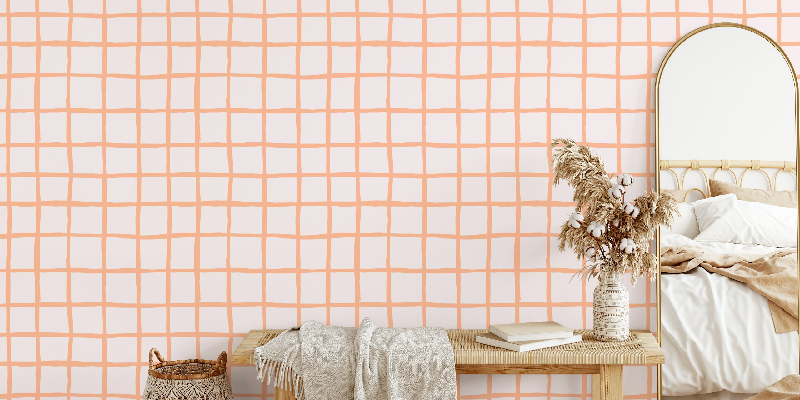Block Grid Happy Orange Tapetdesign