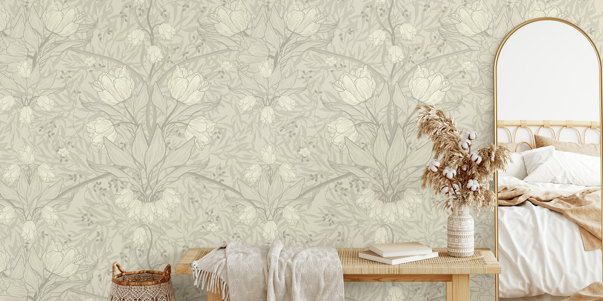 Art Nouveau Tulips Floral ταπετσαρία εμφανίζεται στο δωμάτιο
