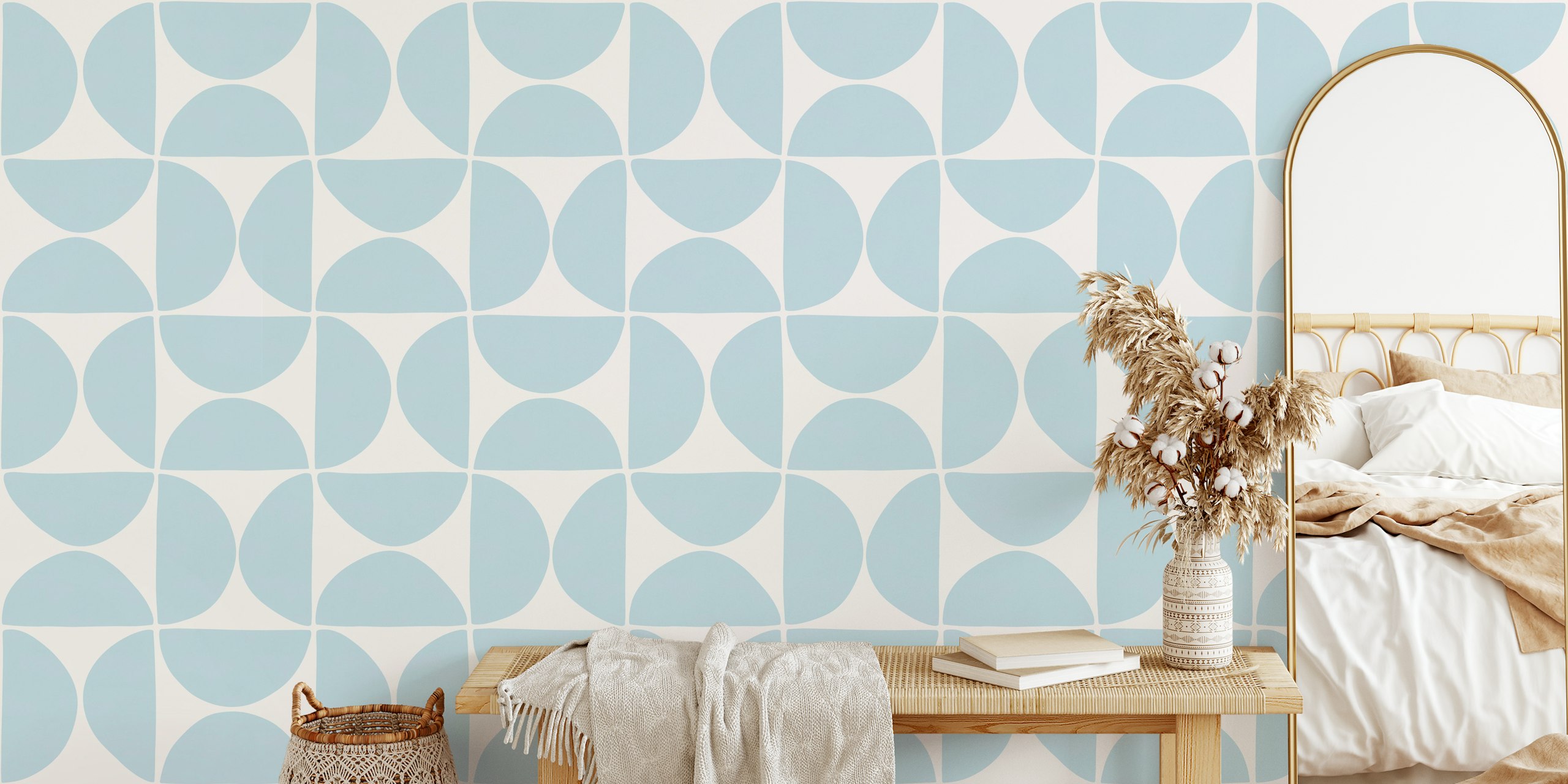 Retro Scandi geometric shapes tapet i mjuk blå