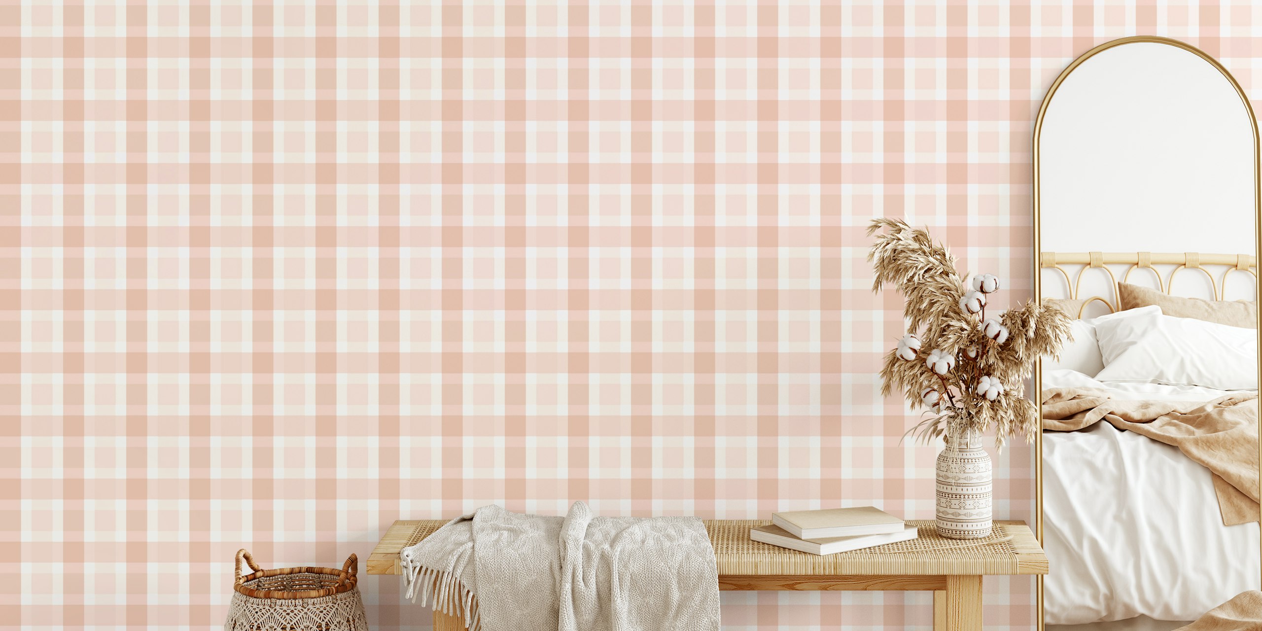 Rustic plaid tapet i en rumindstilling