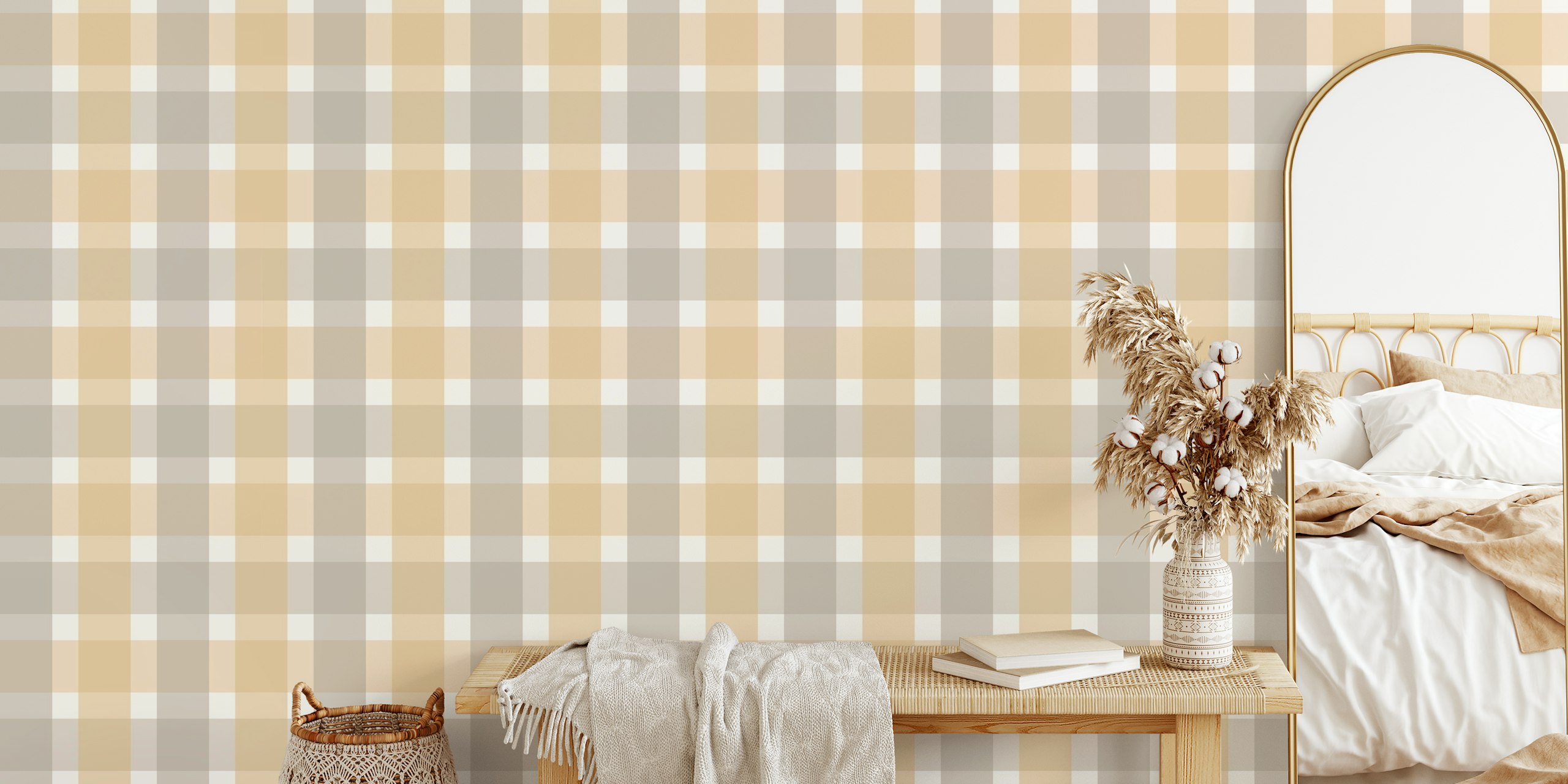 Papier peint Rustic Beige Plaid dans une pièce