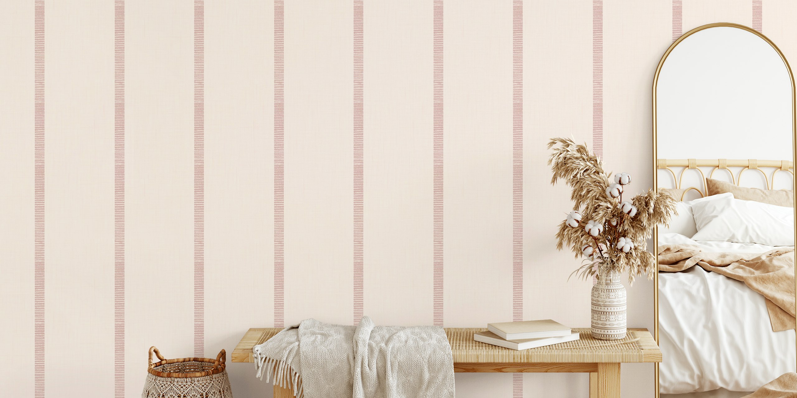 Tapeta Boho Golden Harmony Stripes v pokoji