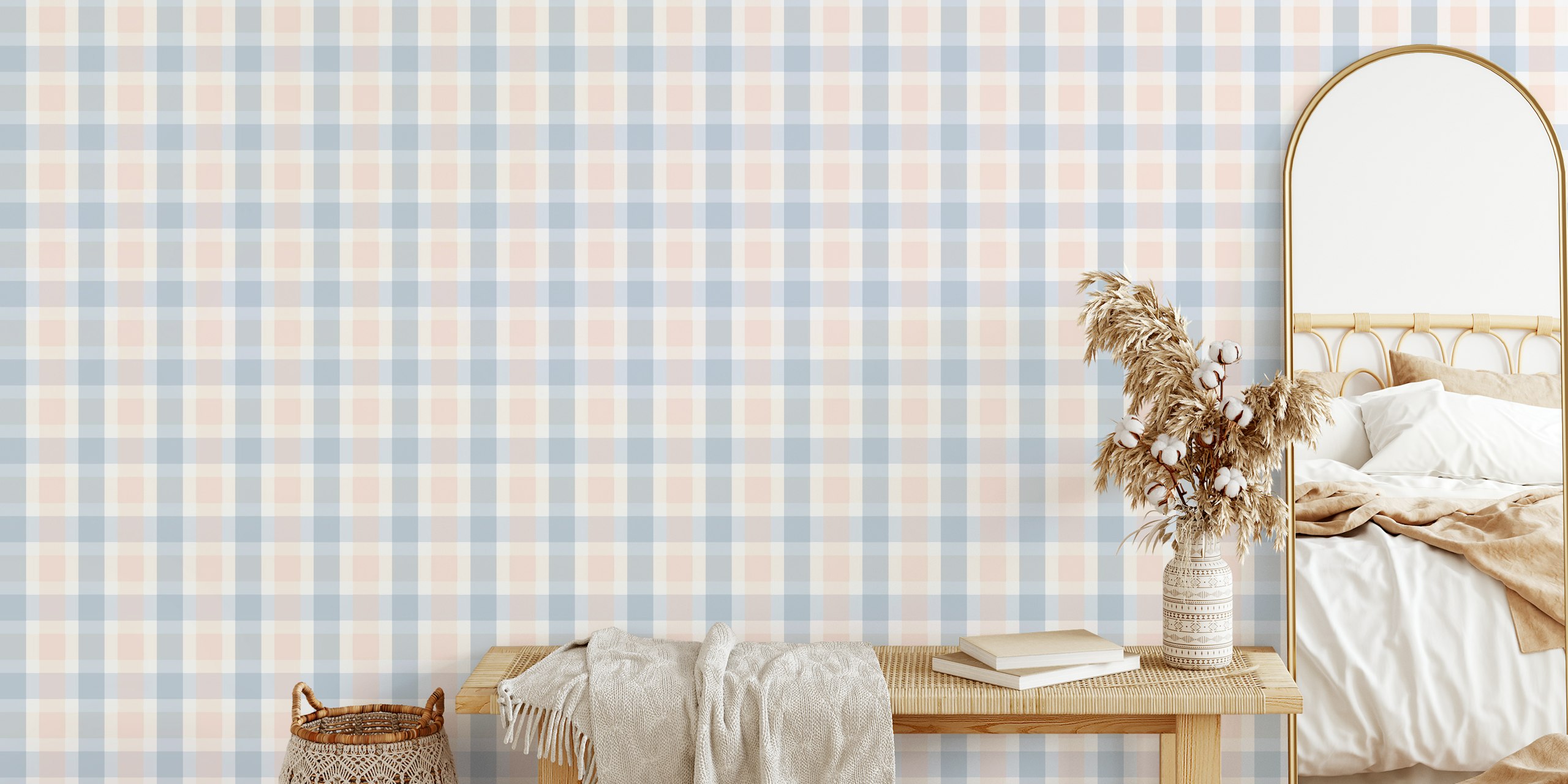 Tapeta Rustic Plaid Powder Rose and Blue