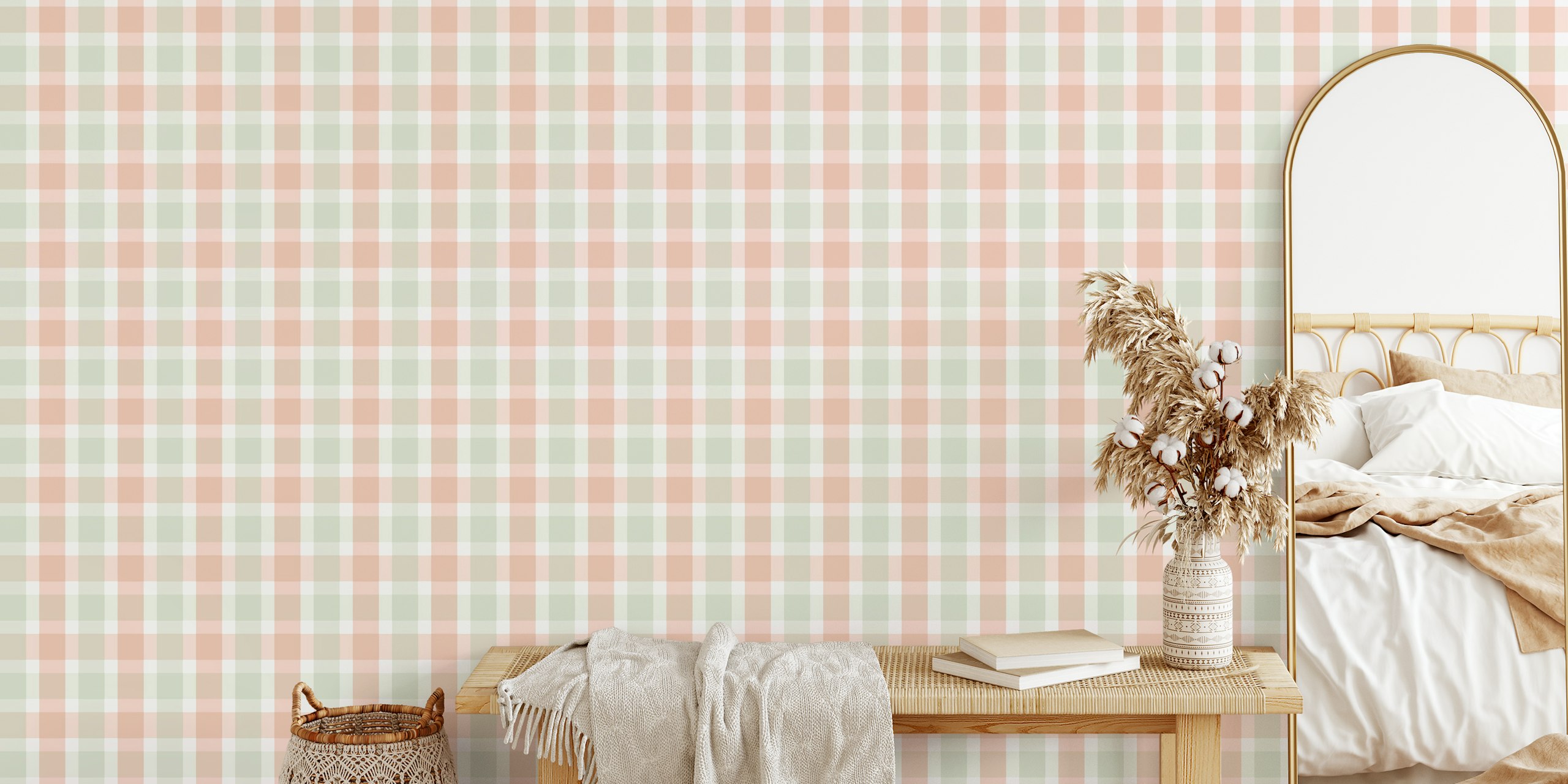 Rustic plaid wallpaper viihtyisässä huoneessa