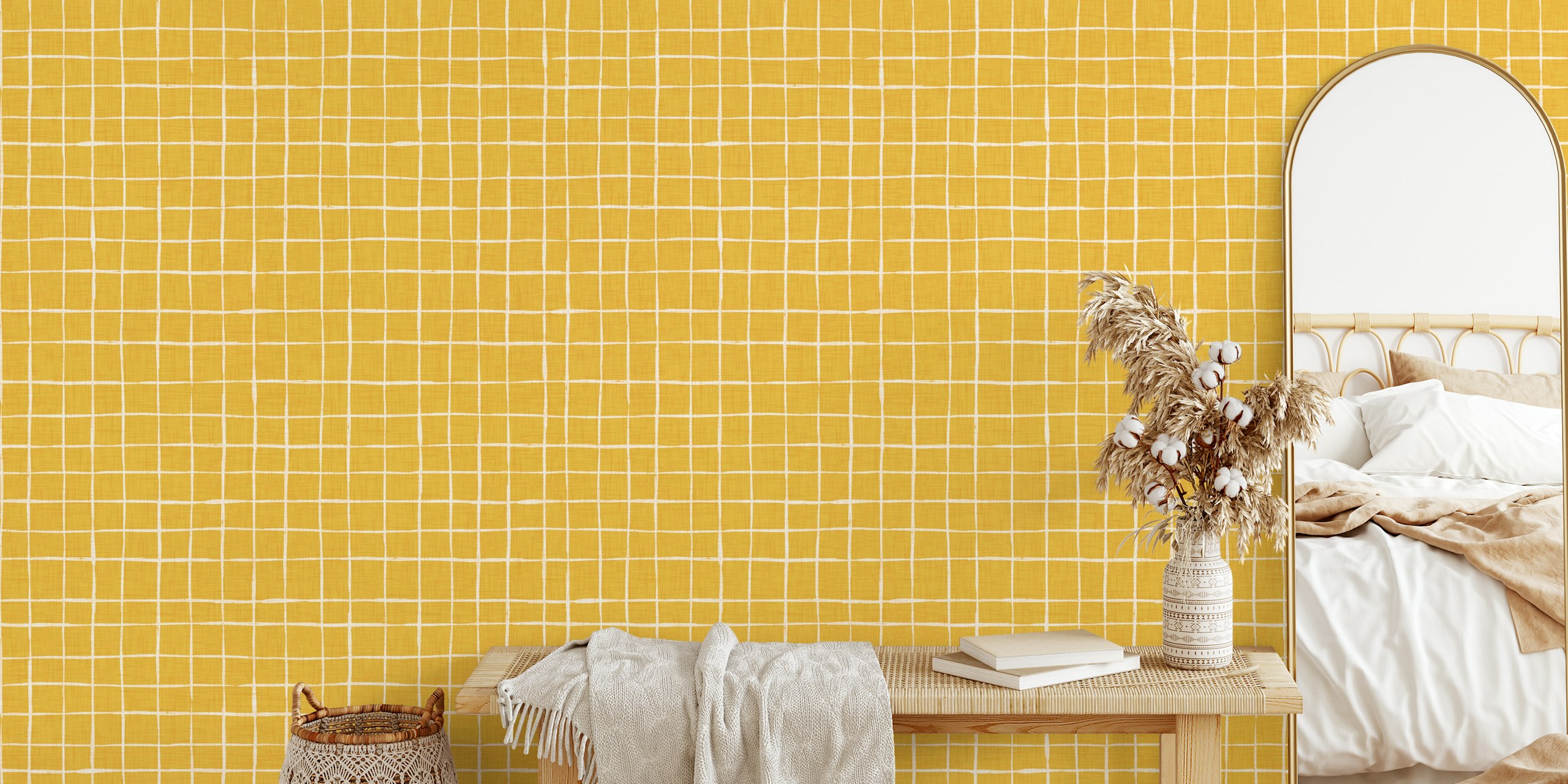 Golden Squares Charm wallpaper in a room