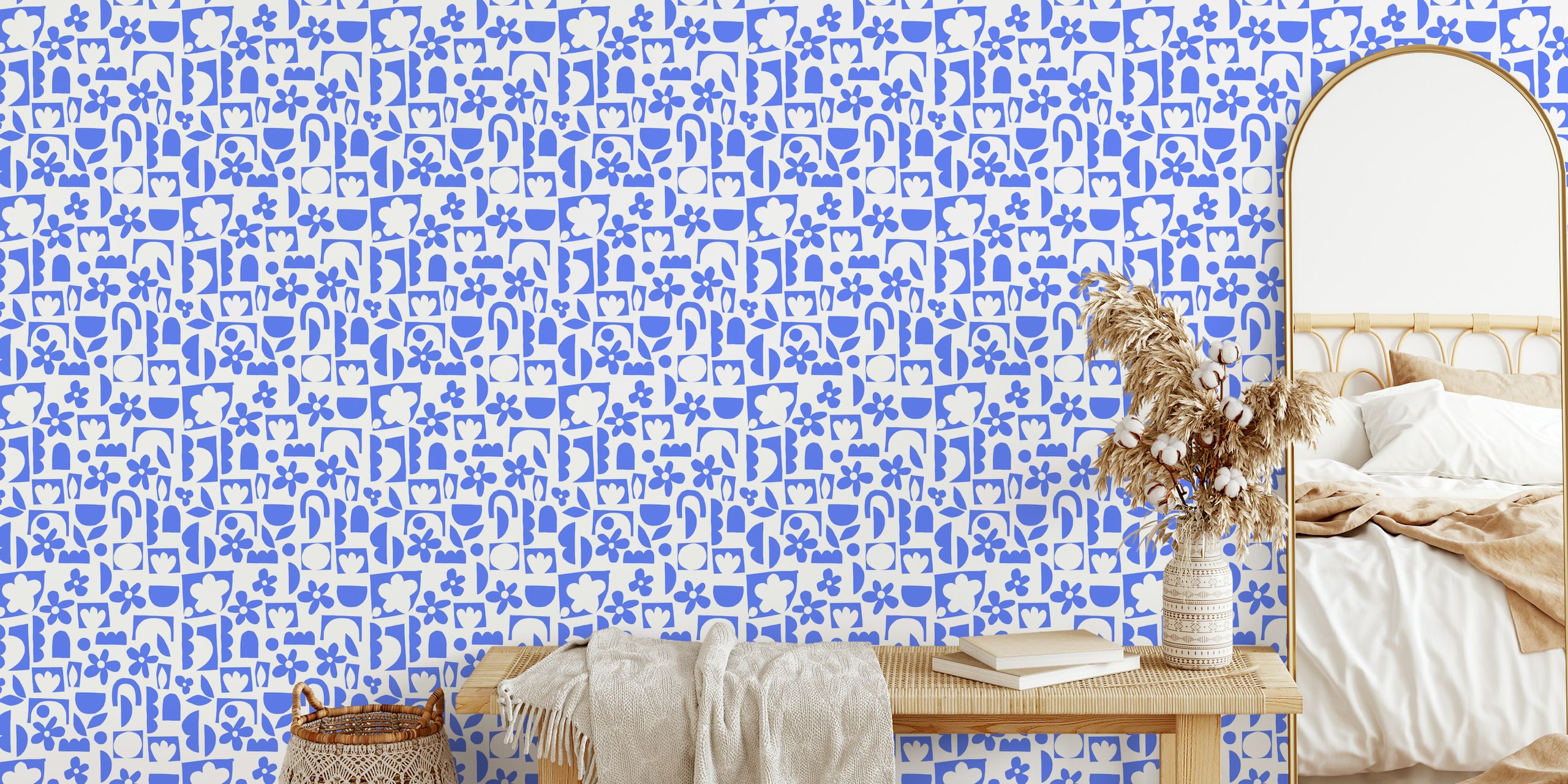 Vibrant floral patterned wallpaper in a room