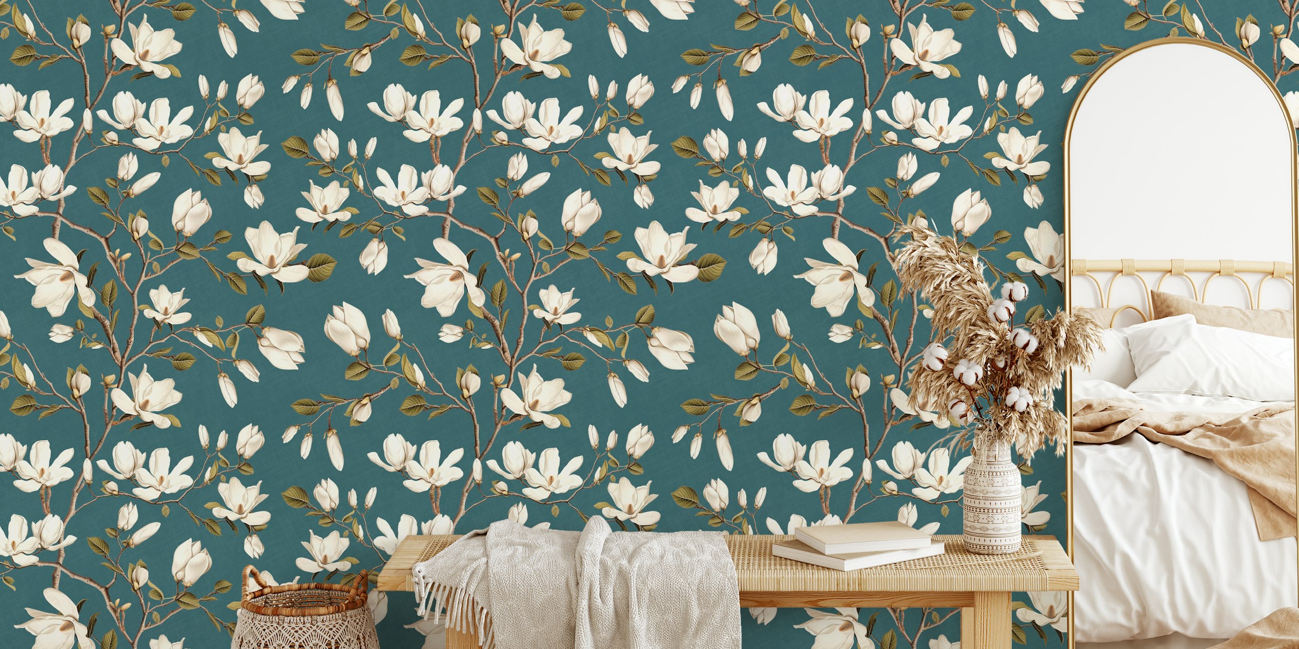 Magnolia wallpaper pattern in a room