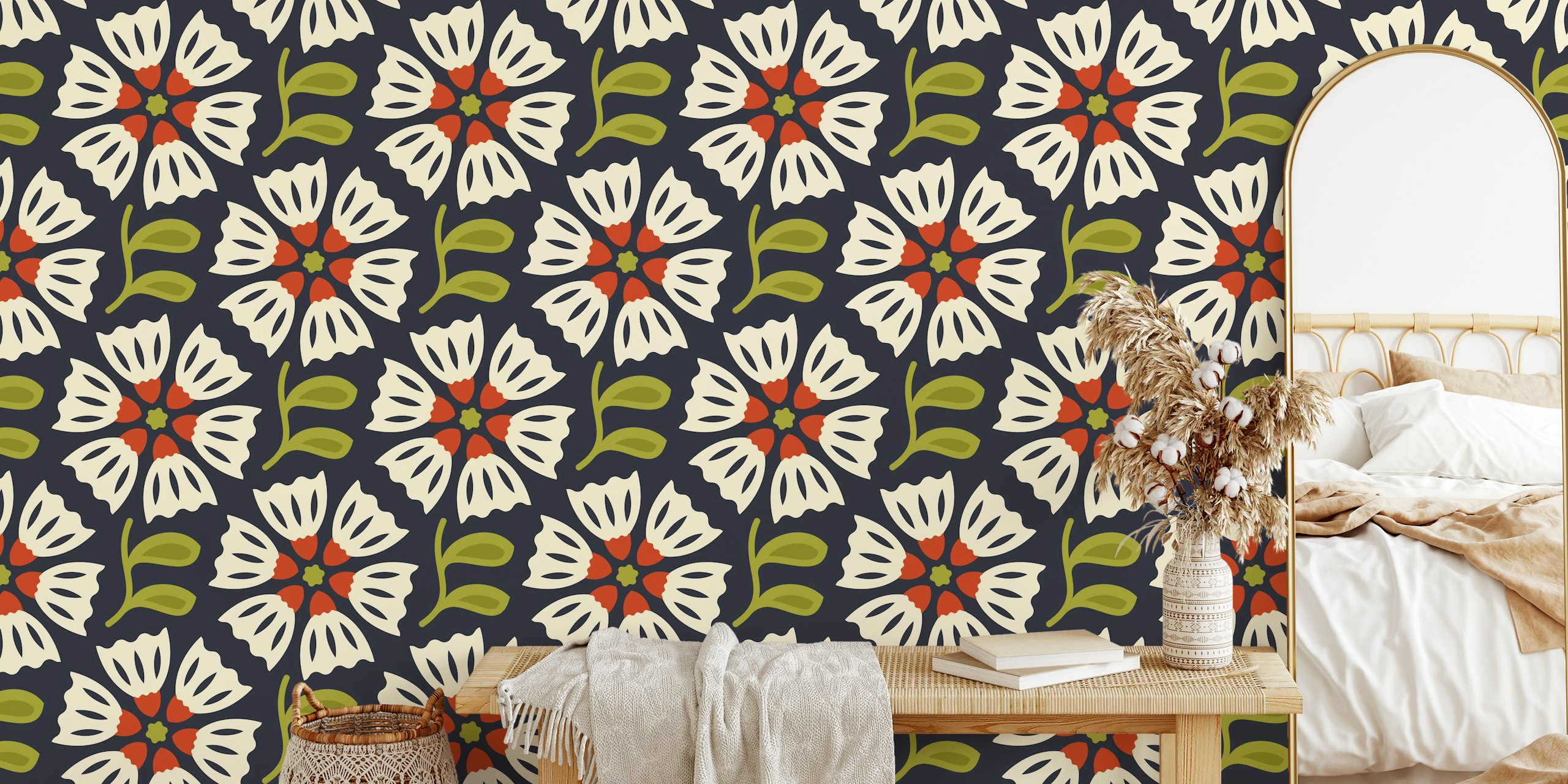 Retro Blossom Delight wallpaper in a room