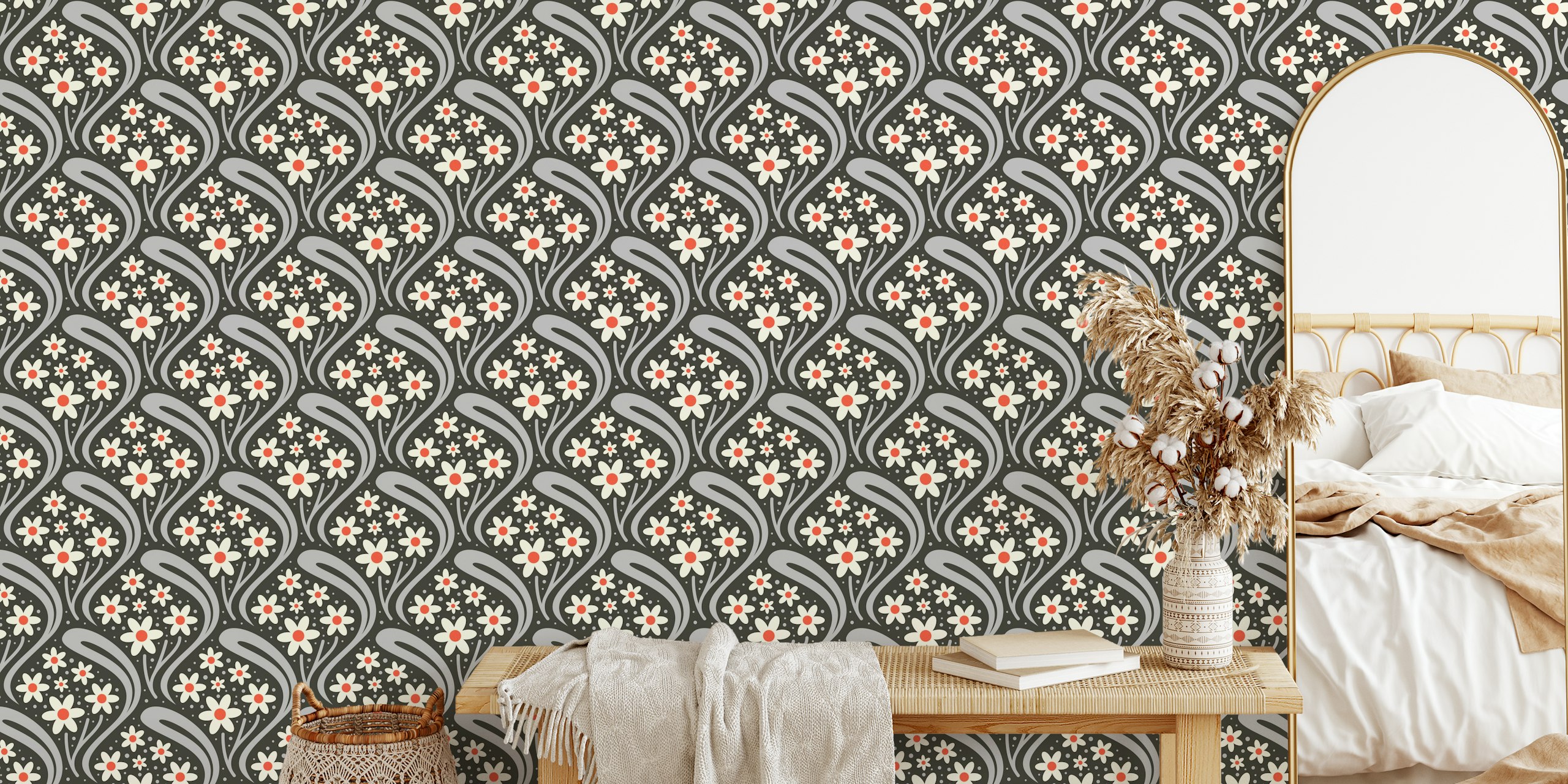 Vintage Daisy Fantasy wallpaper design