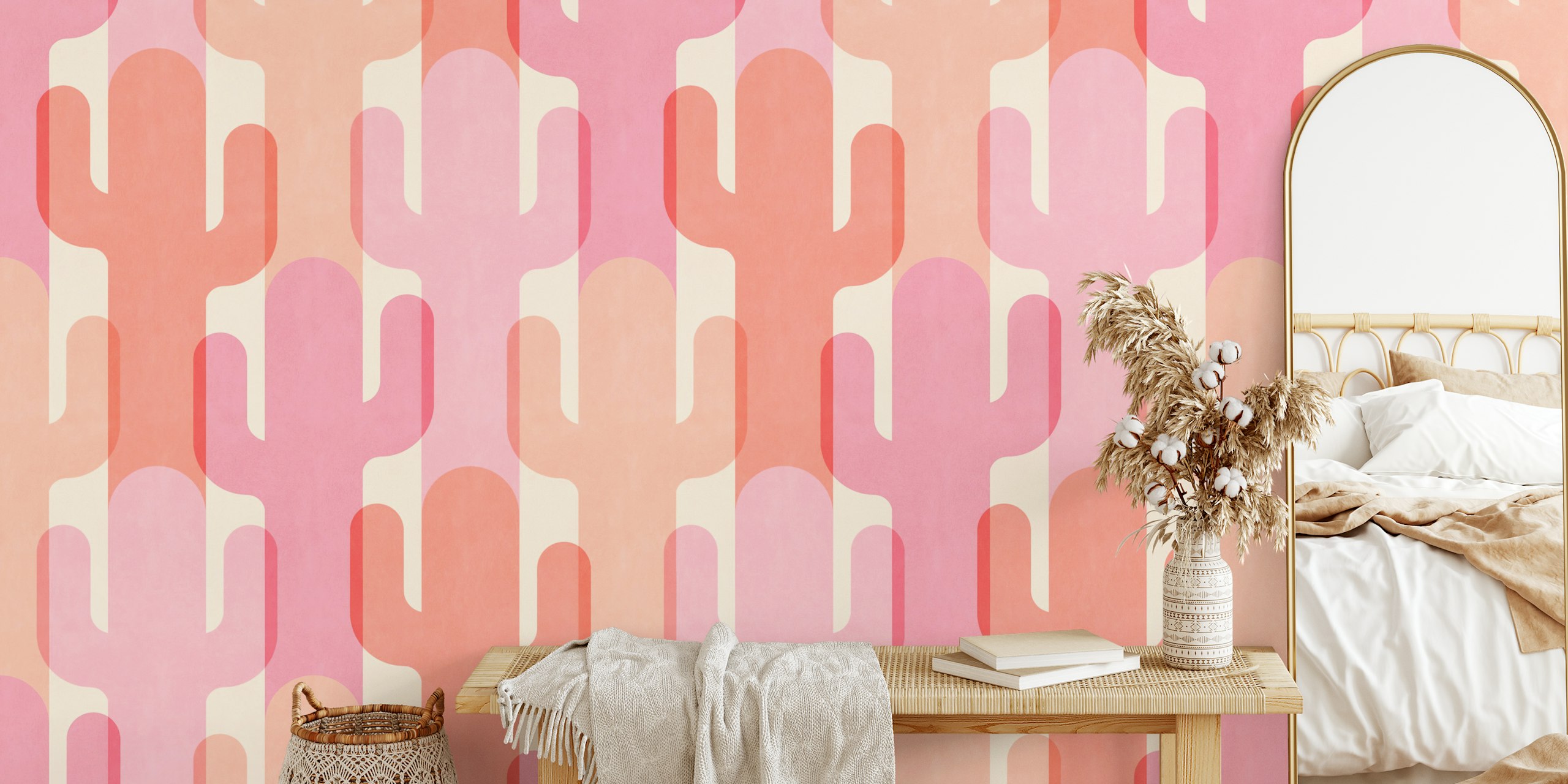 Peachy pink cactus shapes on soft pink background wallpaper