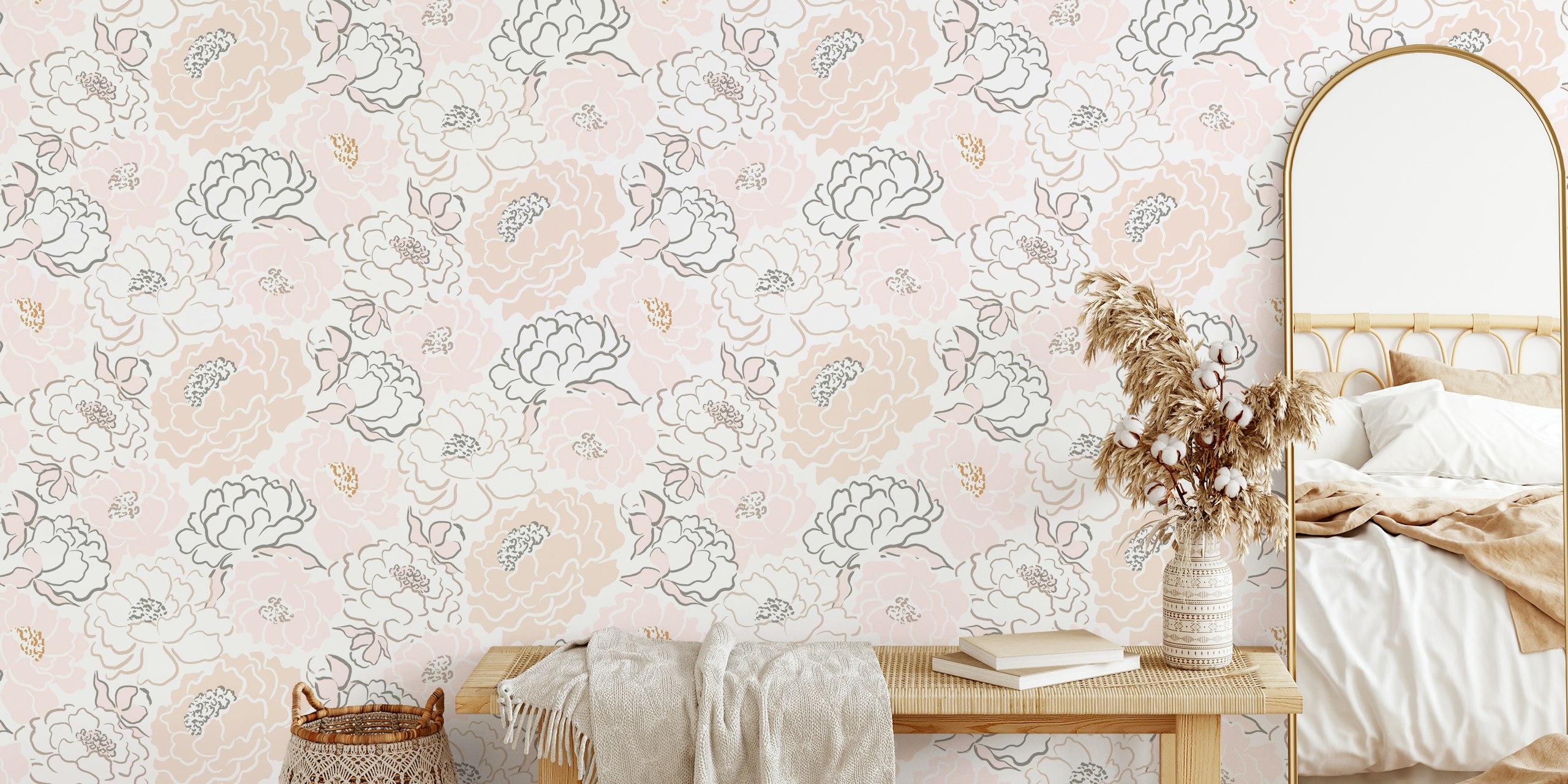 Hand drawn peonies wallpaper v místnosti