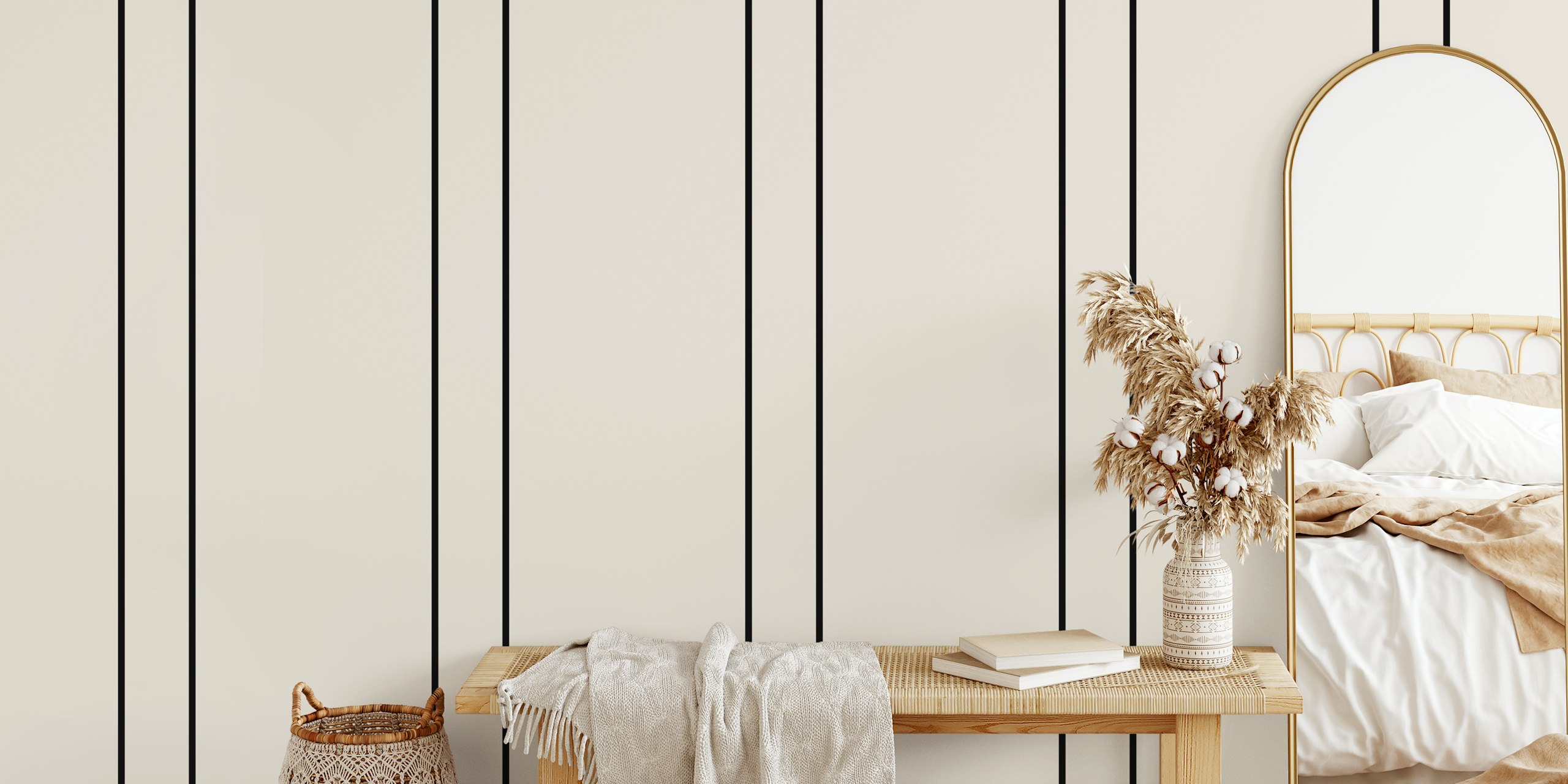 Black & White Minimalist Vertical Stripes tapetti huoneessa