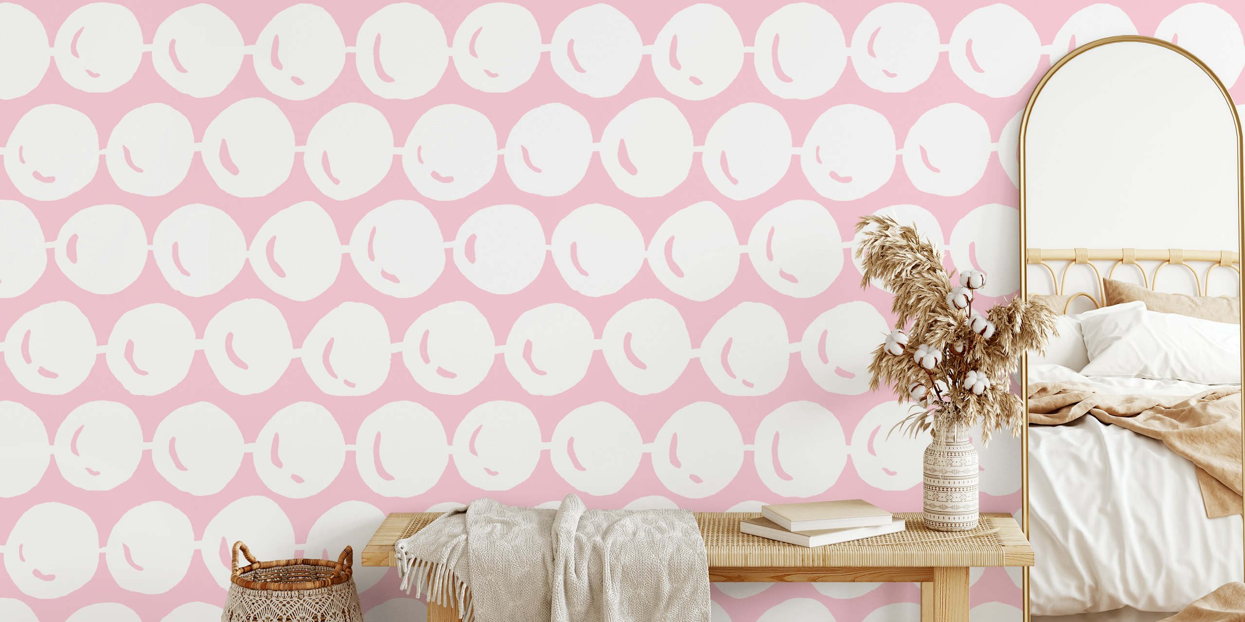 Papel de parede rosa com Shiny Pearls ou Bubble Circles