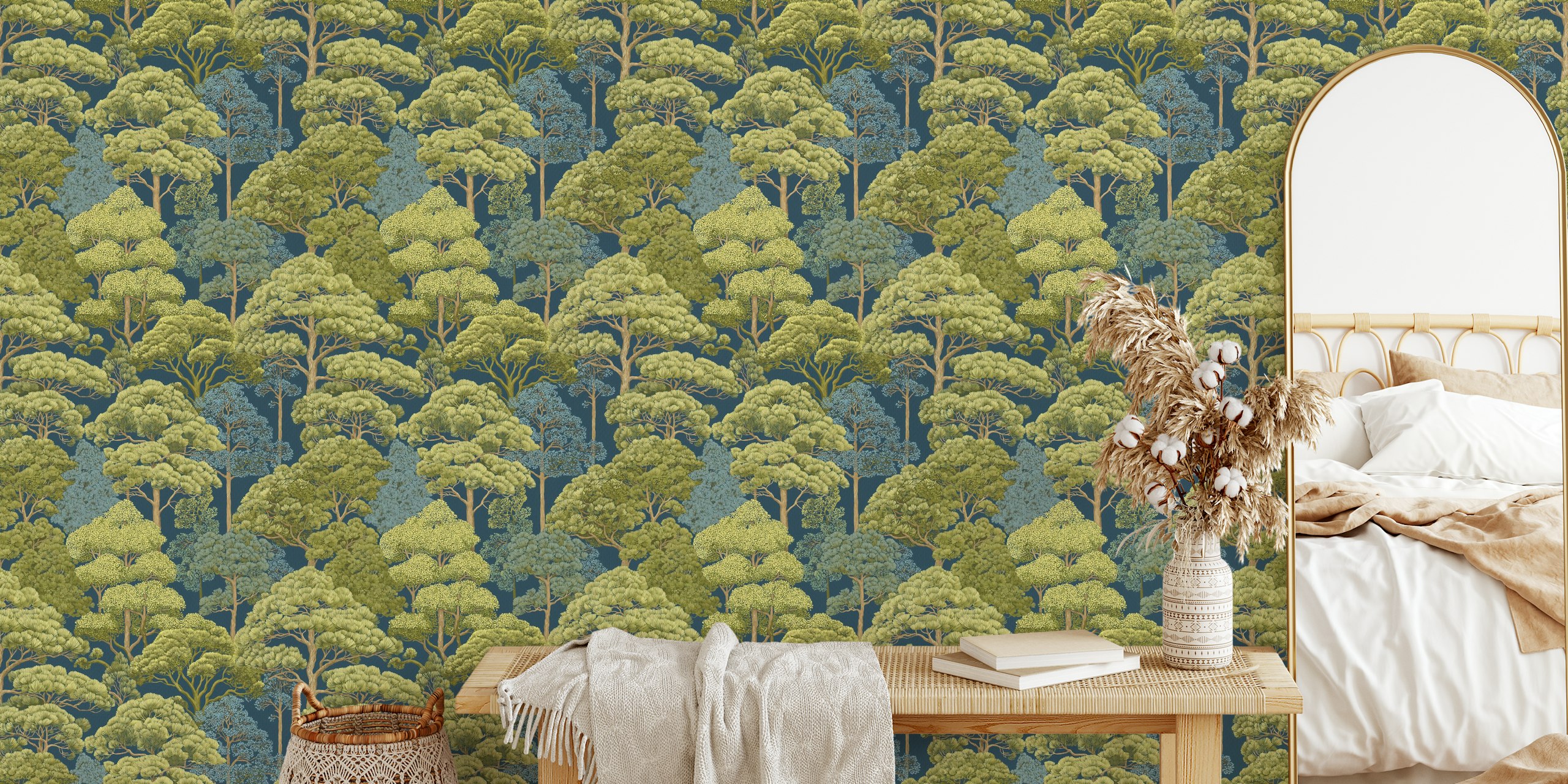 Greenery forest woodland wallpaper in a room