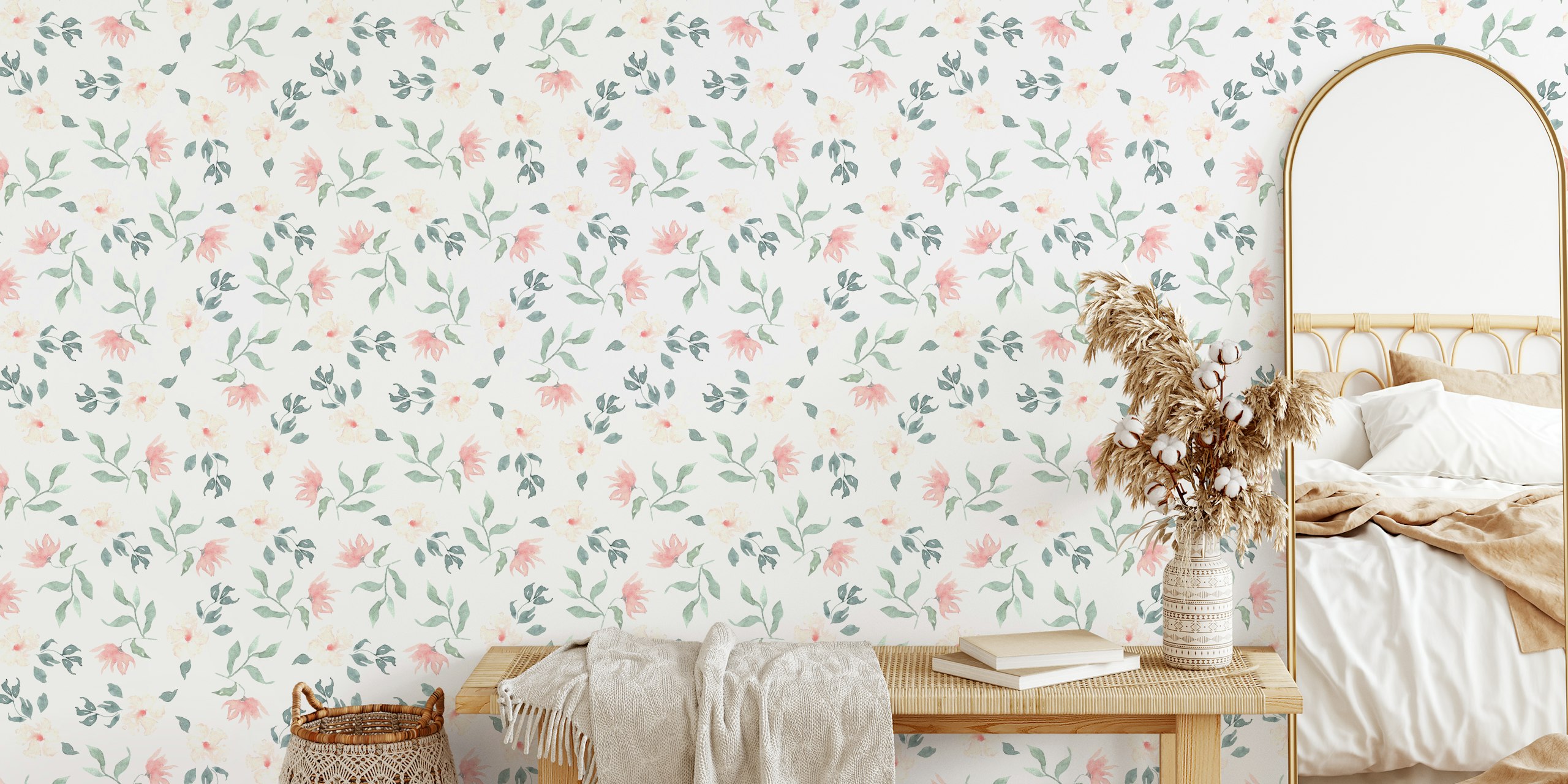 Romantic Garden Watercolor Pattern tapeta v pokoji