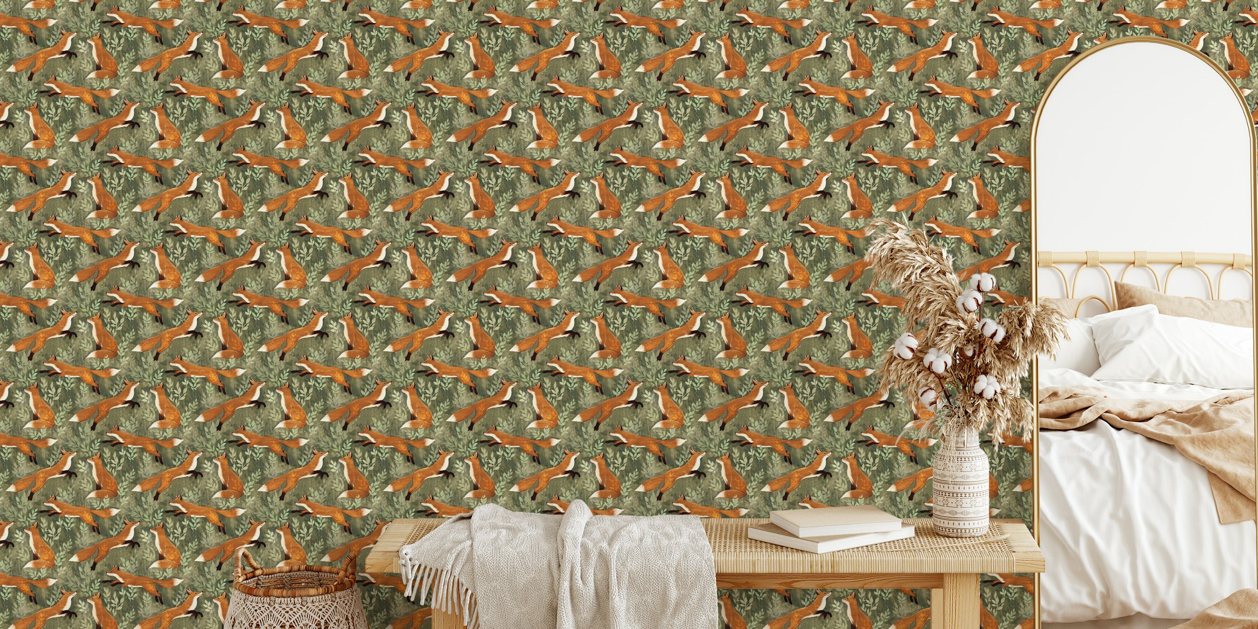 Fox wallpaper design in a room setting